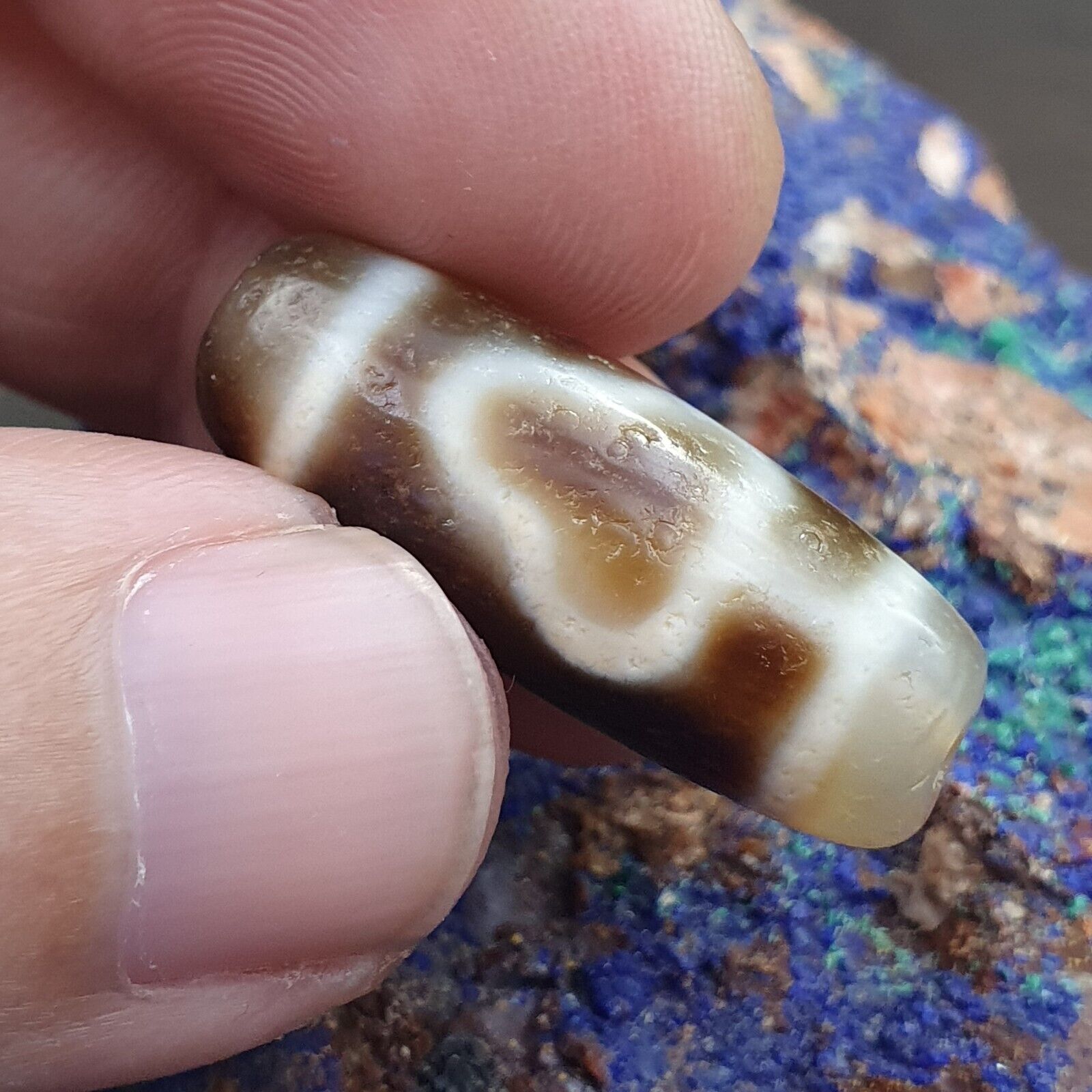 Antique Old Tibetan 2 Lines Eyes Agate stone Dzi Bead Amulet HQ-4