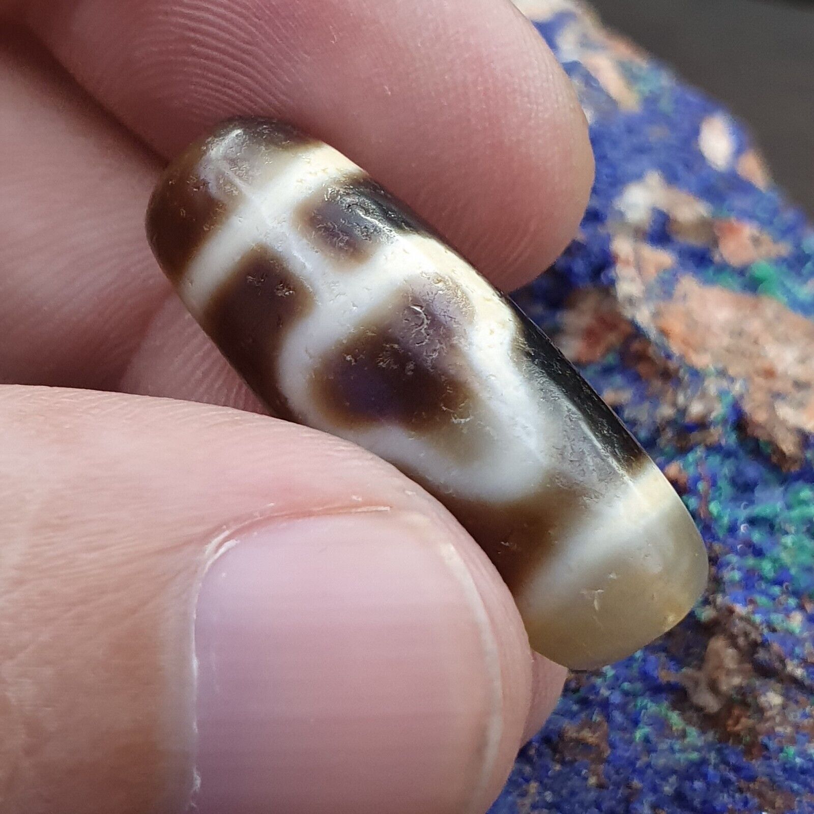 Antique Old Tibetan 2 Lines Eyes Agate stone Dzi Bead Amulet HQ-4