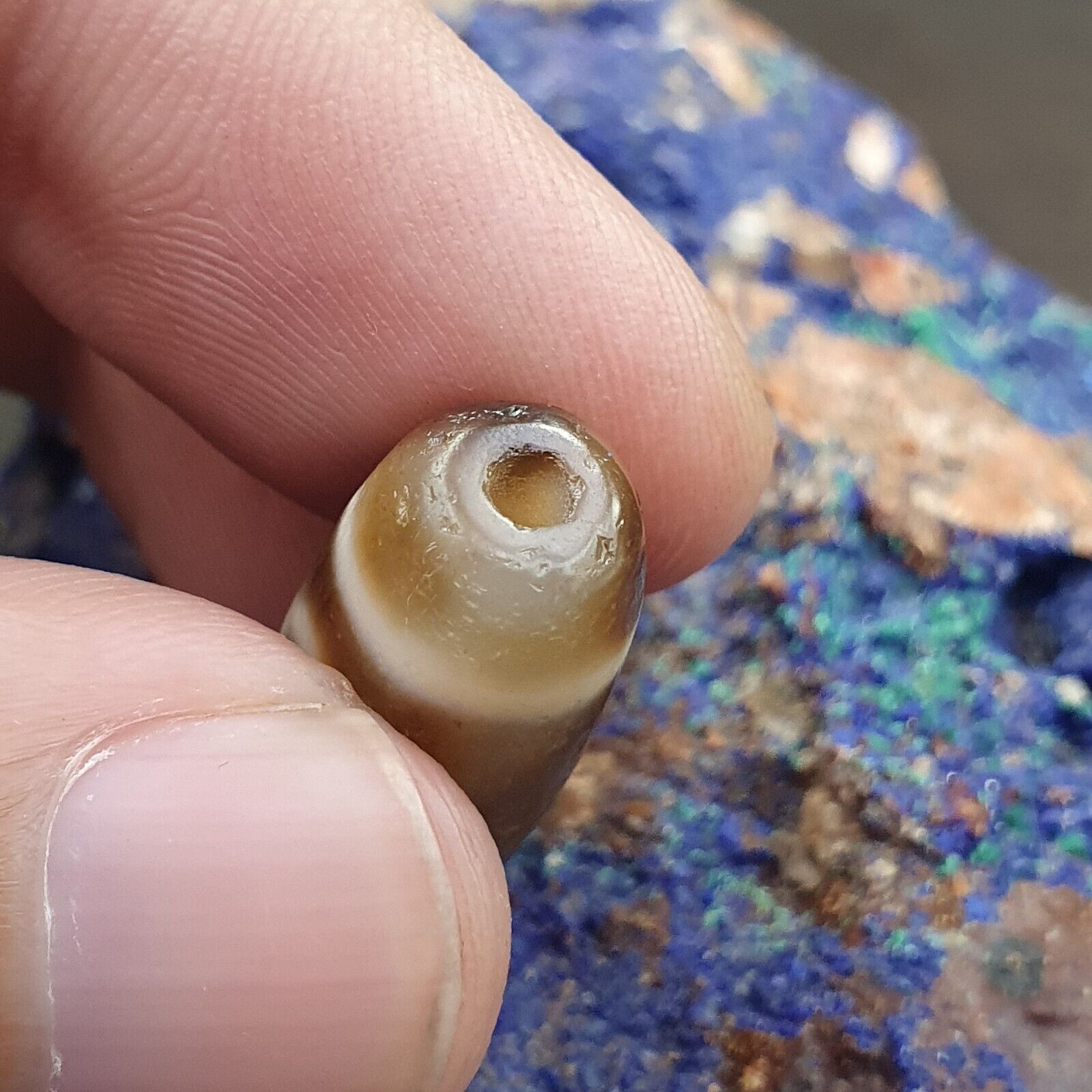 Antique Old Tibetan 2 Lines Eyes Agate stone Dzi Bead Amulet HQ-4