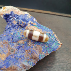 Antique Old Tibetan 2 Lines Eyes Agate stone Dzi Bead Amulet HQ-3