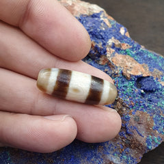 Antique Old Tibetan 2 Lines Eyes Agate stone Dzi Bead Amulet HQ-3
