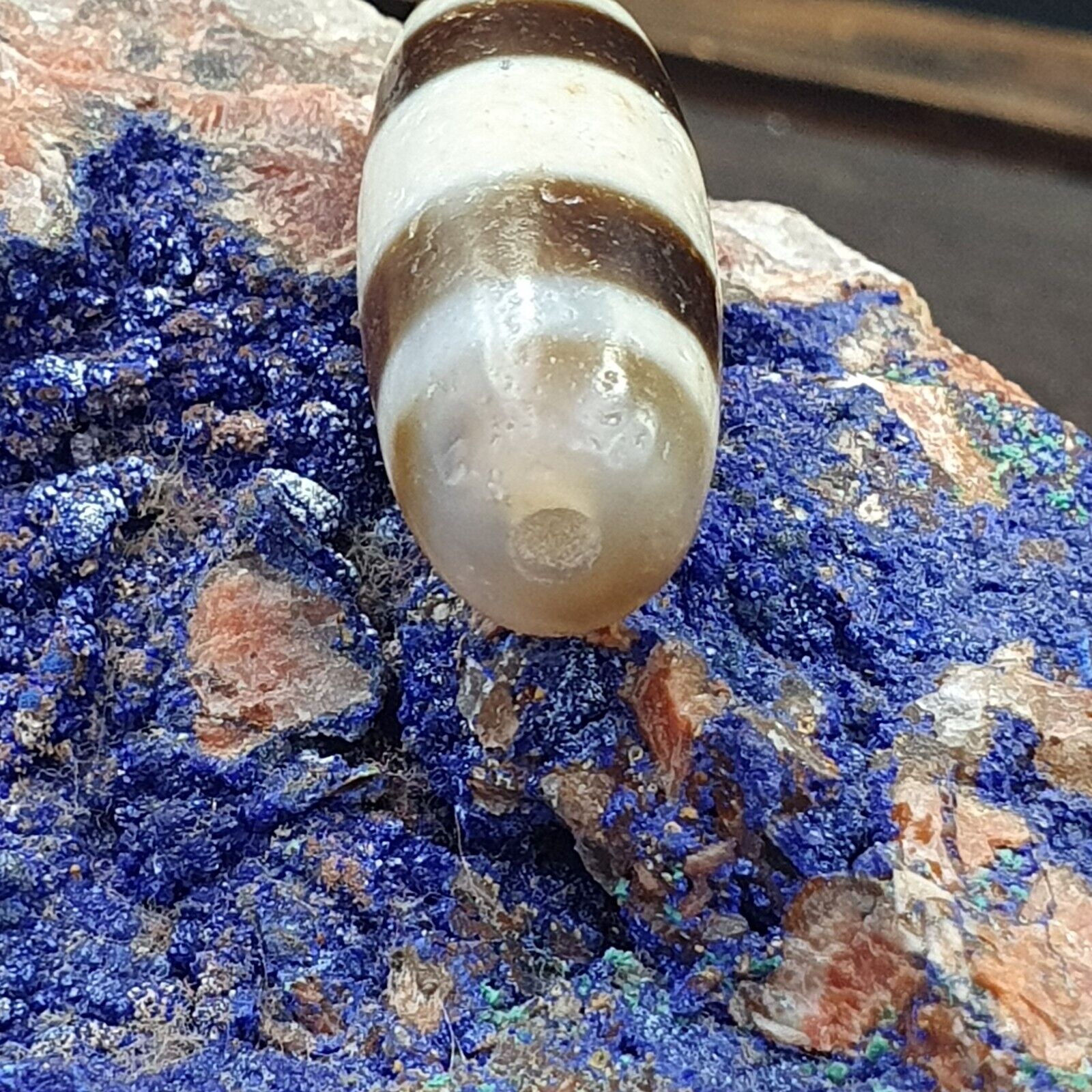 Antique Old Tibetan 2 Lines Eyes Agate stone Dzi Bead Amulet HQ-3