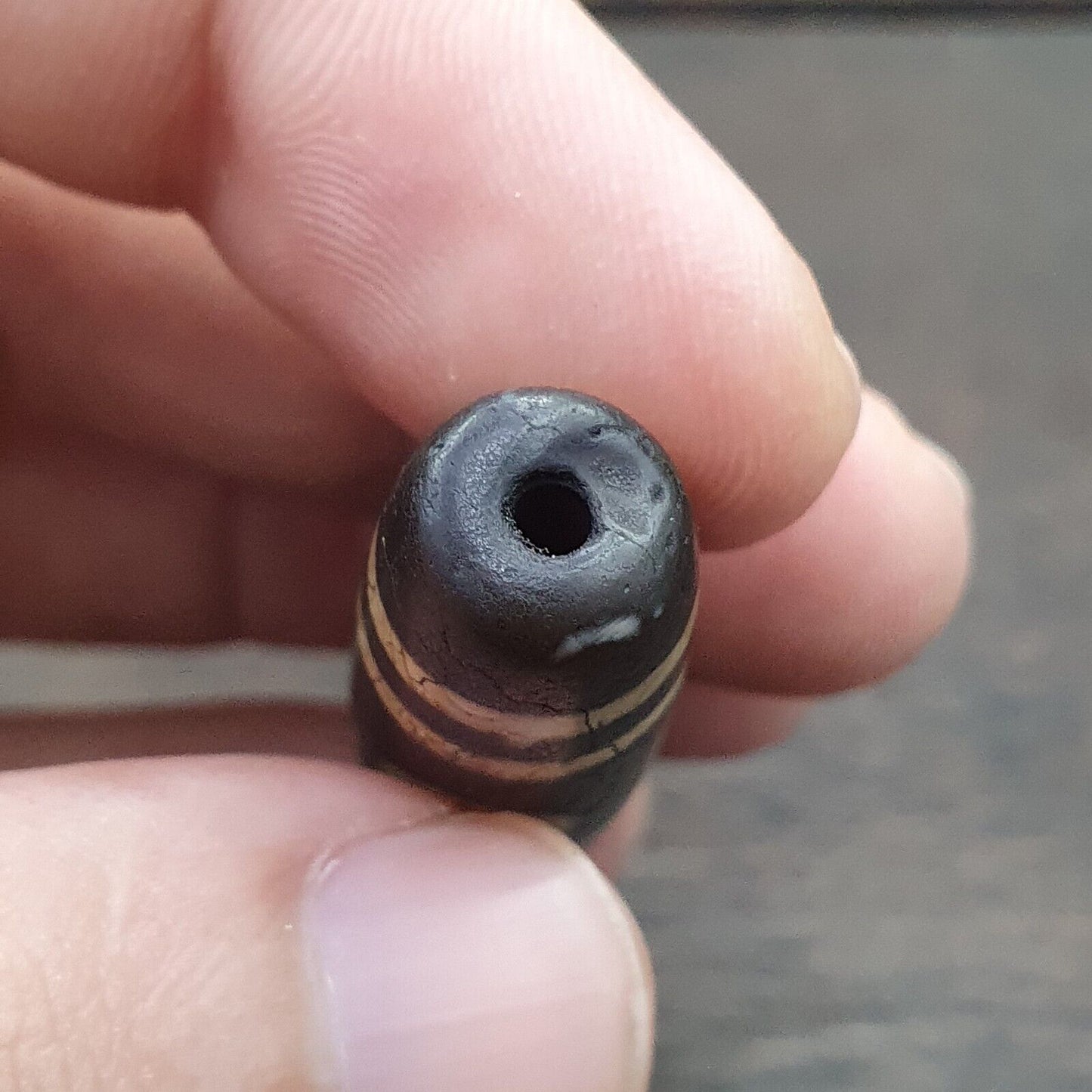 Alter indotibetischer Achat, 2 Augen, Achatstein, Dzi-Perlenamulett 