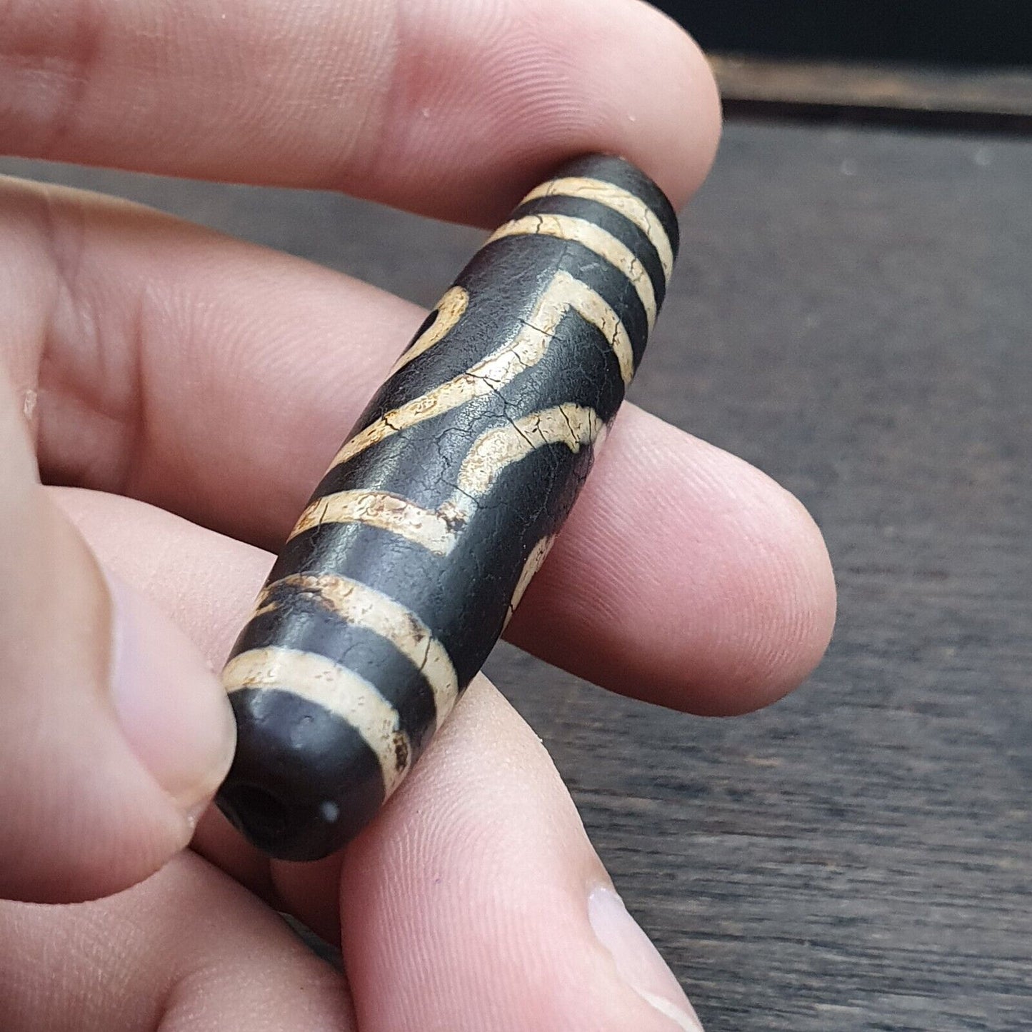 Alter indotibetischer Achat, 2 Augen, Achatstein, Dzi-Perlenamulett 