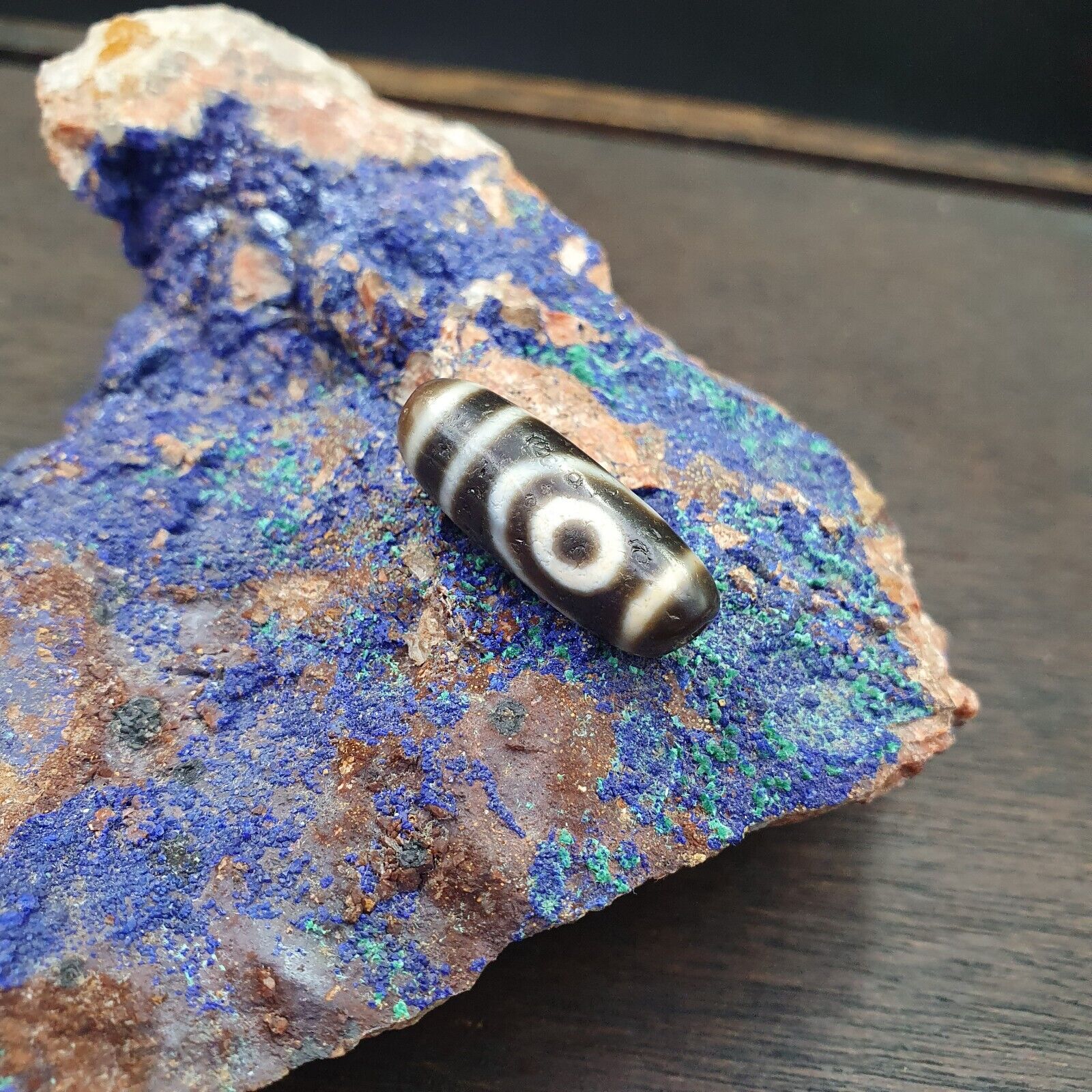Antique Old Tibetan 2 Diamond Eyes Agate stone Dzi Bead Amulet HQ-2