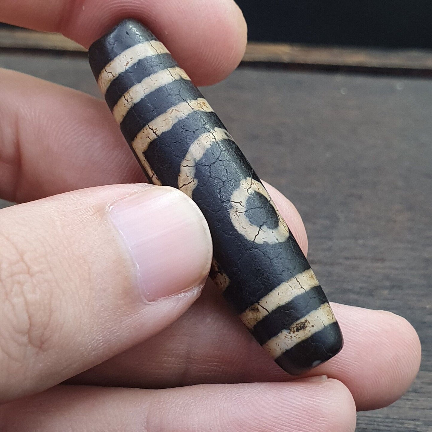 Alter indotibetischer Achat, 2 Augen, Achatstein, Dzi-Perlenamulett 