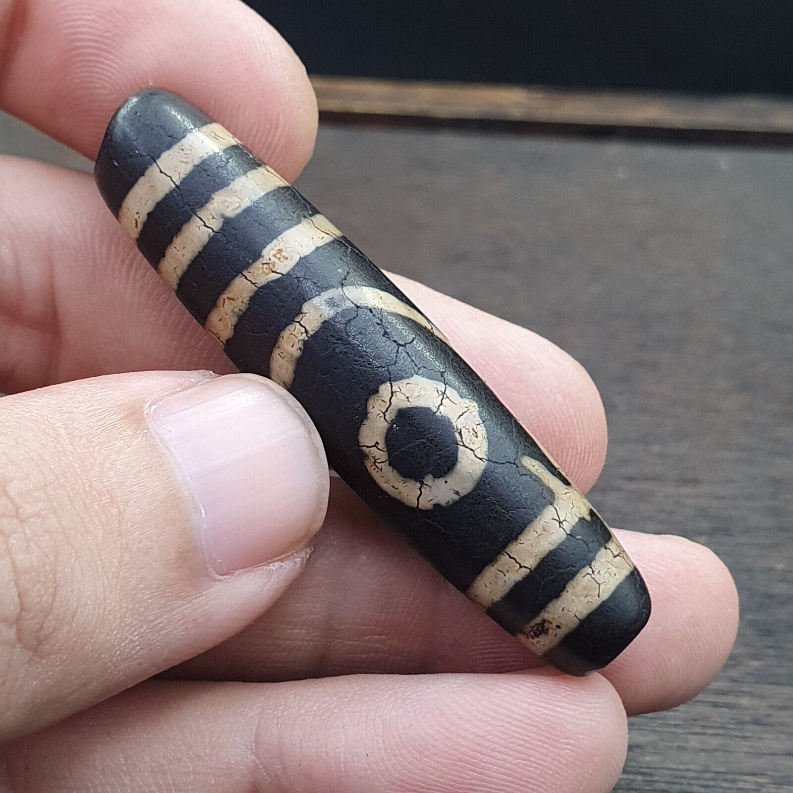 Old Indo Tibetan Agate 2 Eyes Agate stone Dzi Bead Amulet