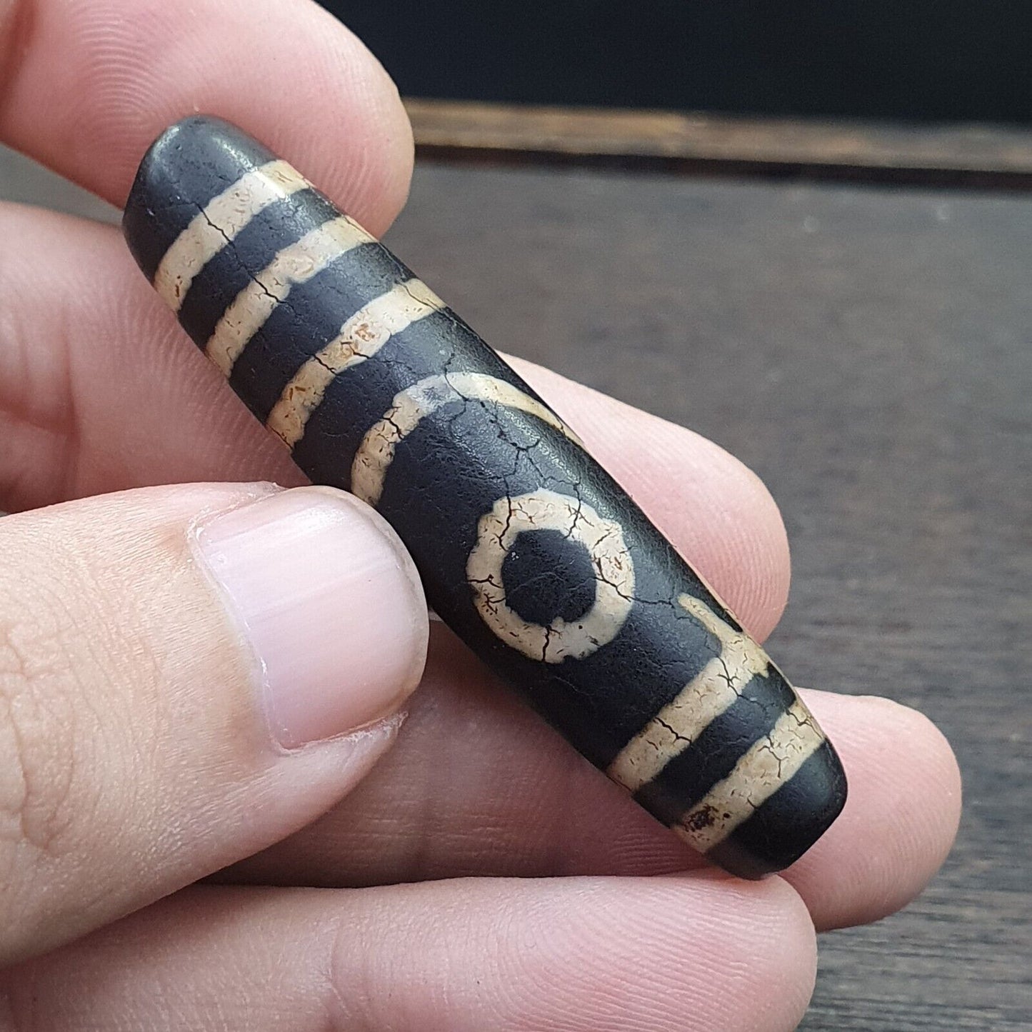 Alter indotibetischer Achat, 2 Augen, Achatstein, Dzi-Perlenamulett 