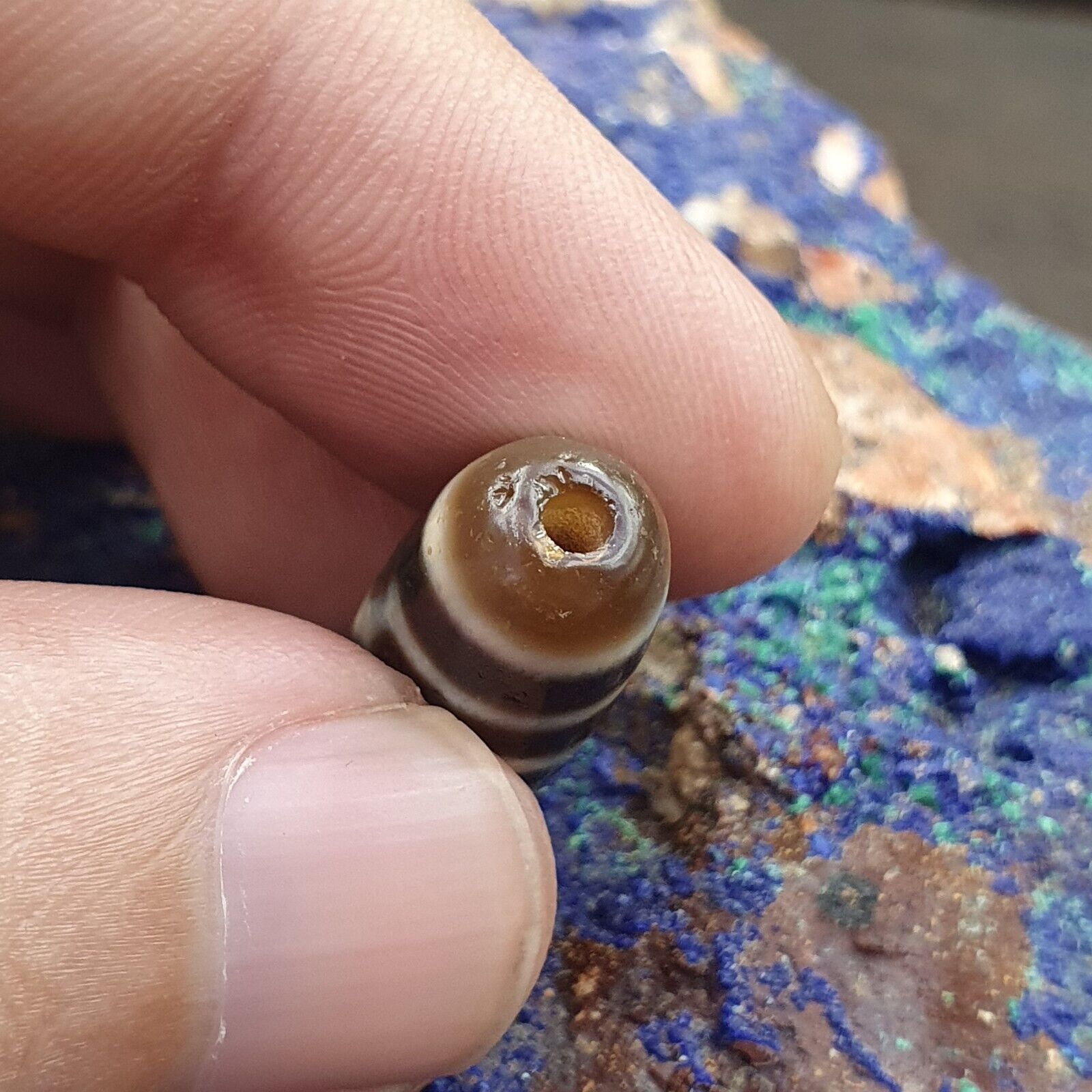 Antique Old Tibetan 2 Diamond Eyes Agate stone Dzi Bead Amulet HQ-2
