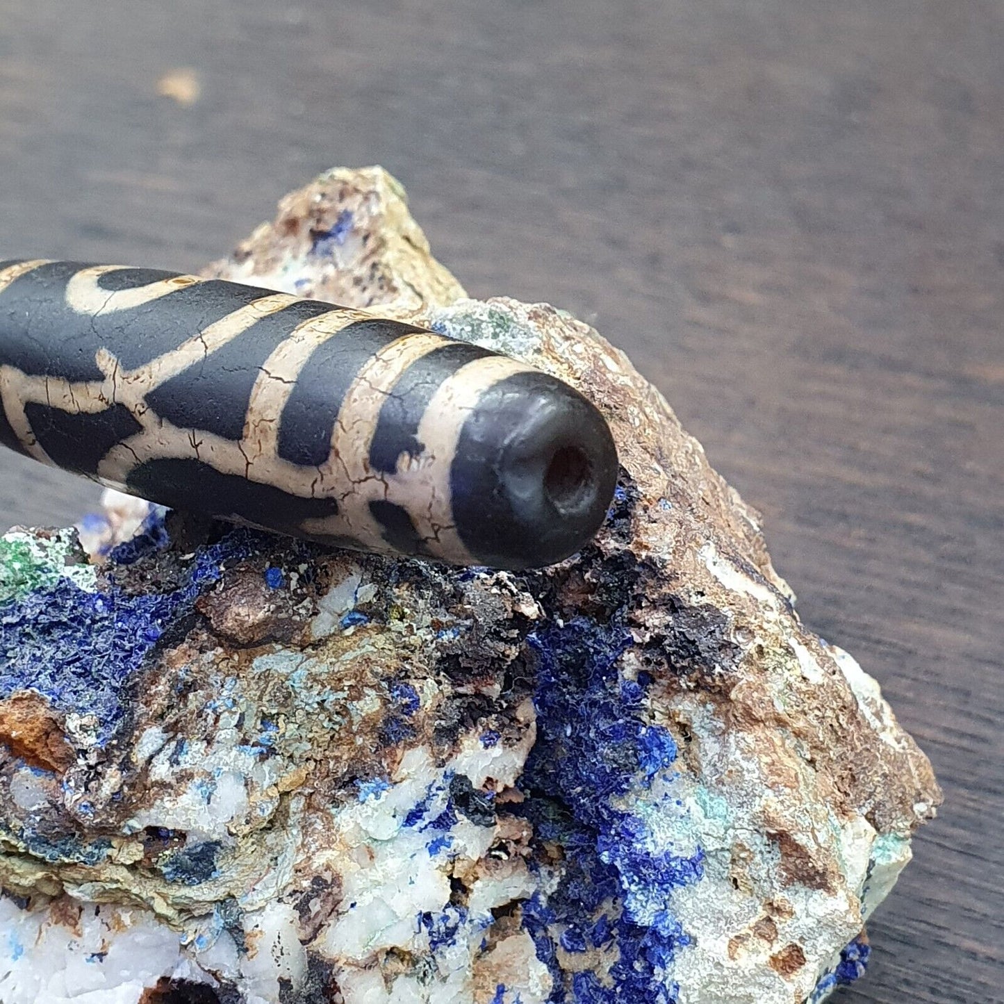 Alter indotibetischer Achat, 2 Augen, Achatstein, Dzi-Perlenamulett 