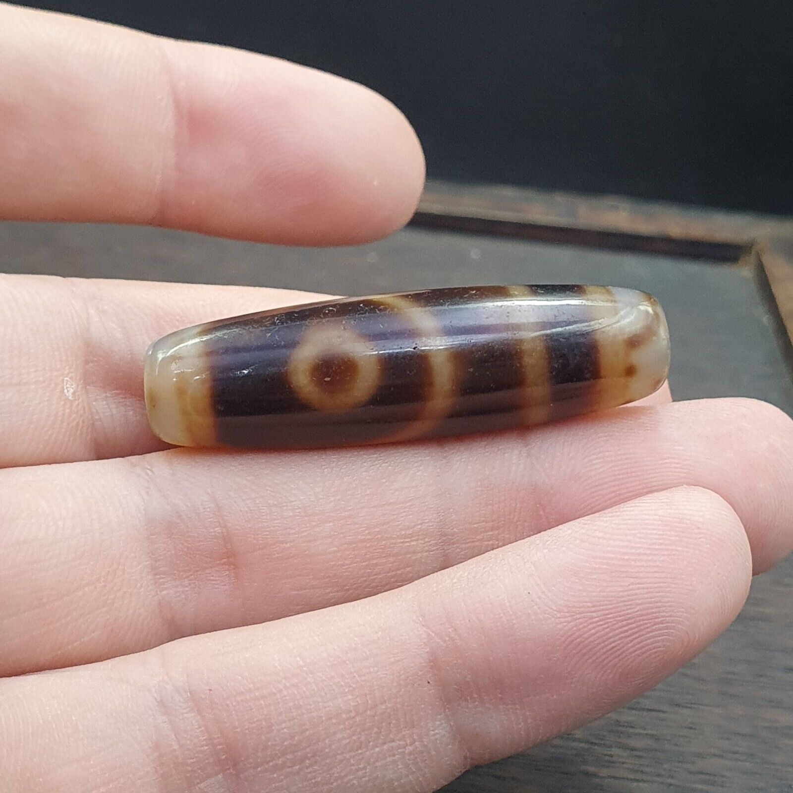 Vintage Old Indo Himalayn Tibetan Agate 2 Eyes Agate stone Dzi Bead Amulet