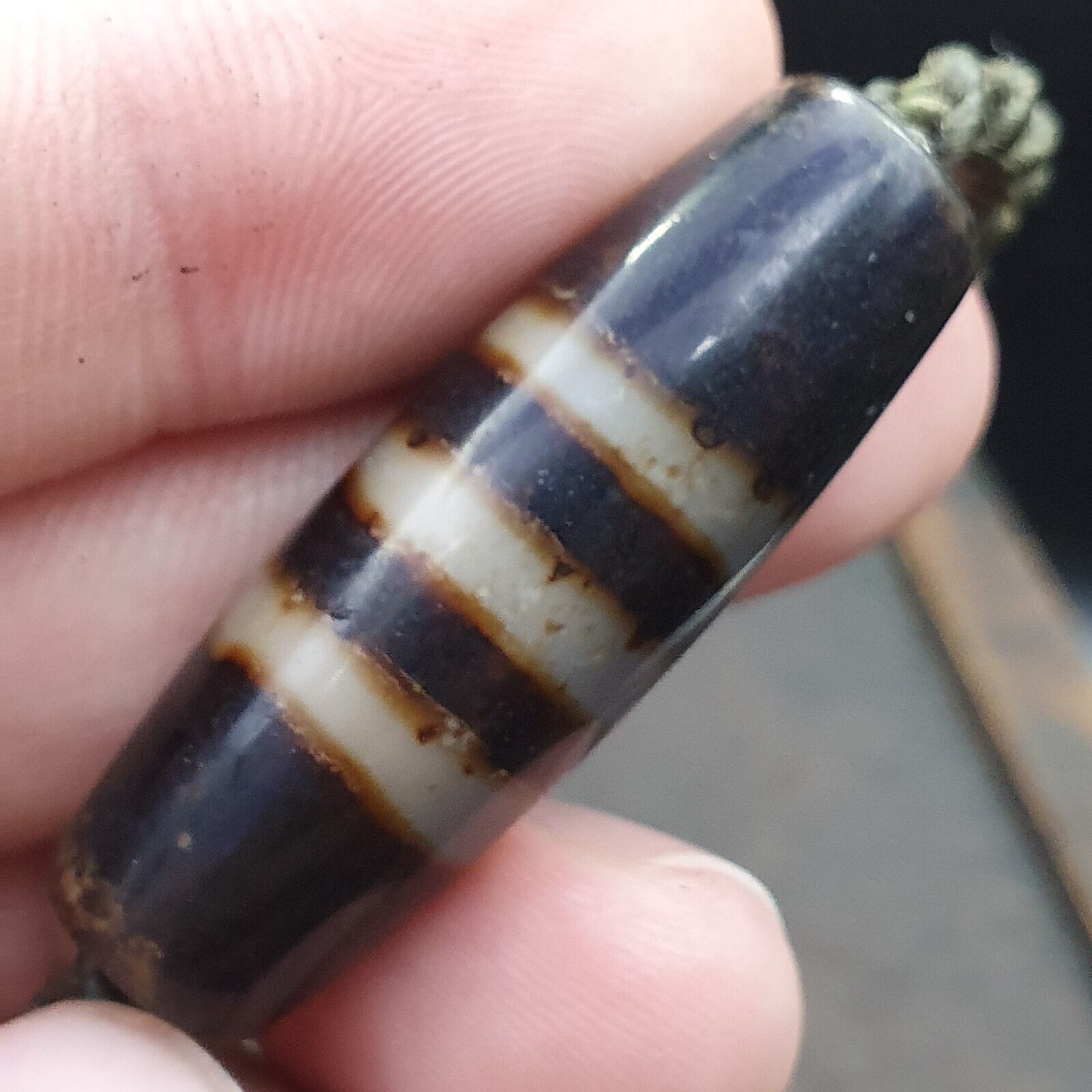 Vintage Old Tibetan 2 Eyes Agate stone Dzi Bead Amulet S-5
