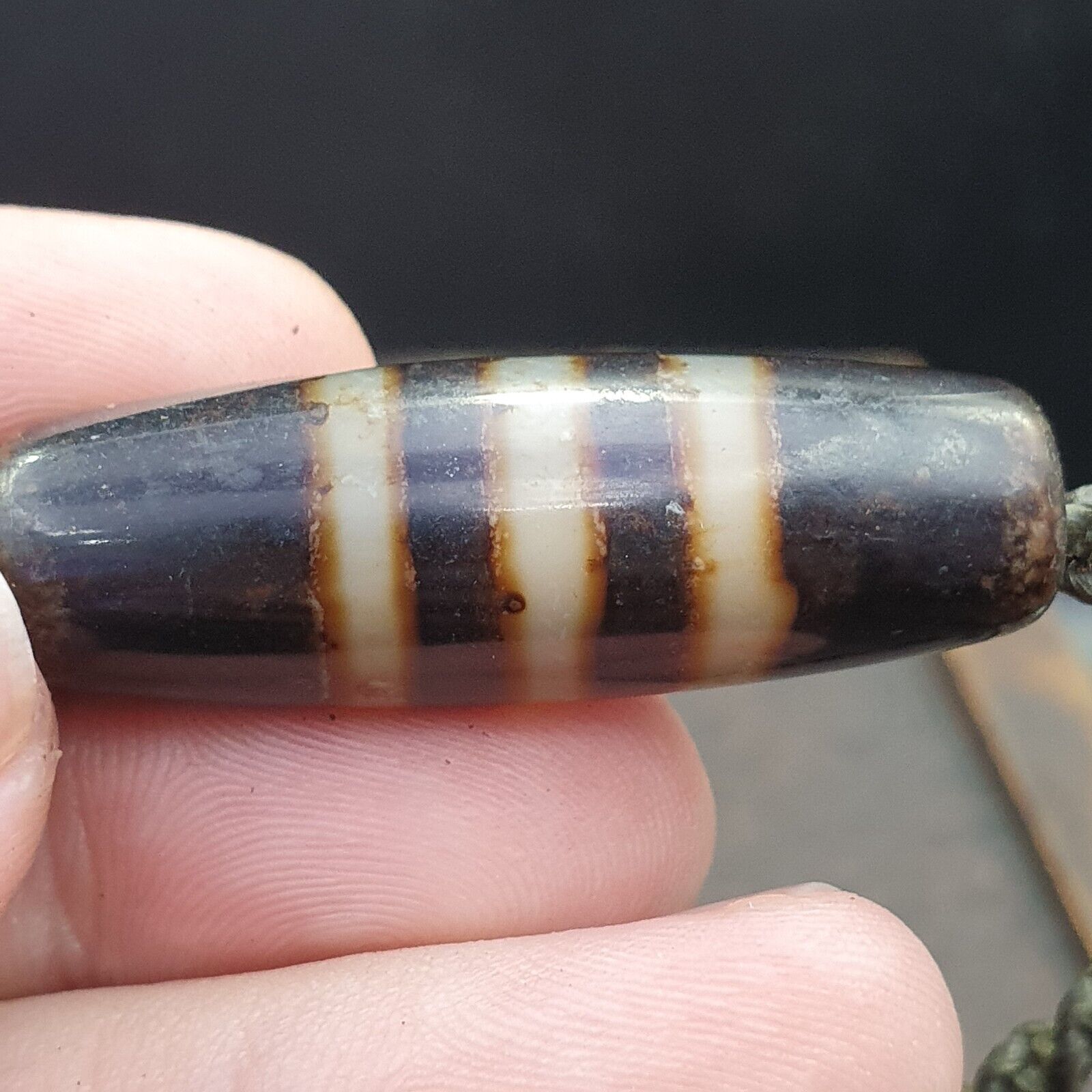 Vintage Old Tibetan 2 Eyes Agate stone Dzi Bead Amulet S-5