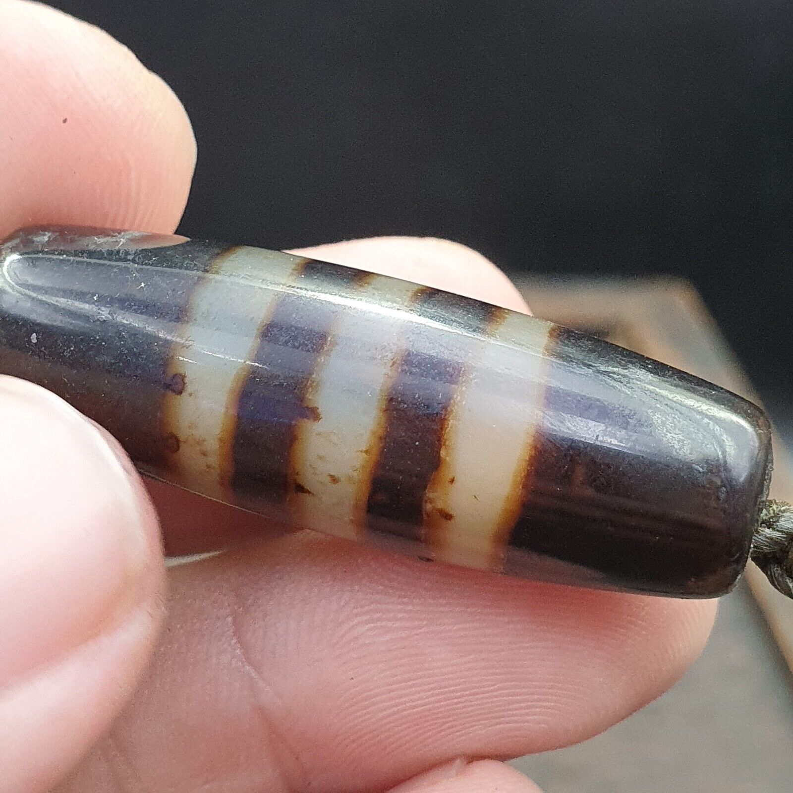 Vintage Old Tibetan 2 Eyes Agate stone Dzi Bead Amulet S-5