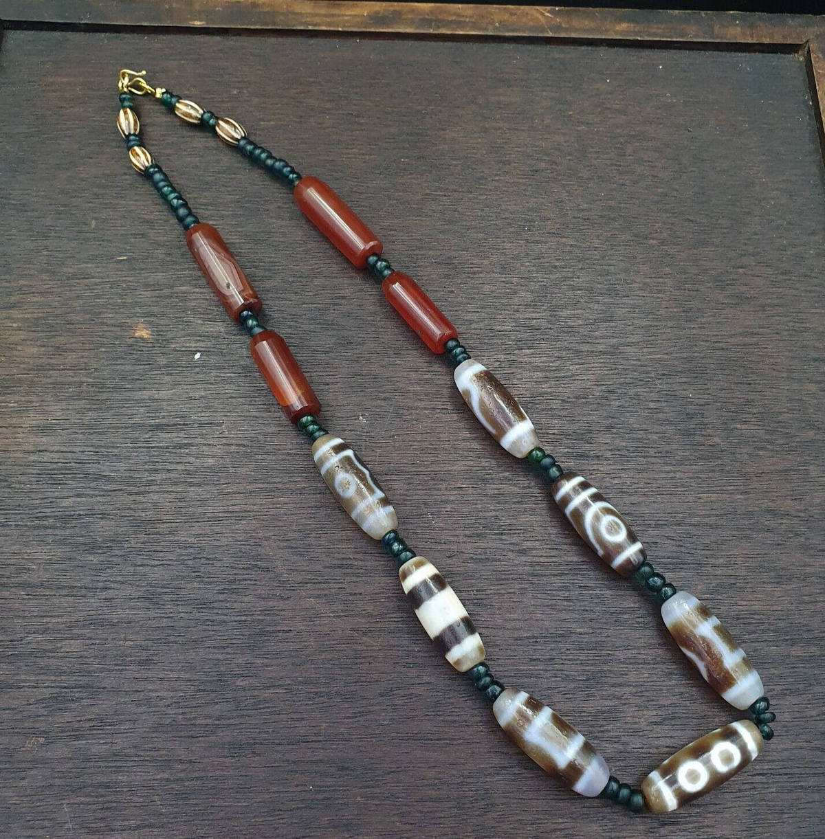 Antique Old Tibetan Eye Agate stone Dzi Bead Amulet Necklace