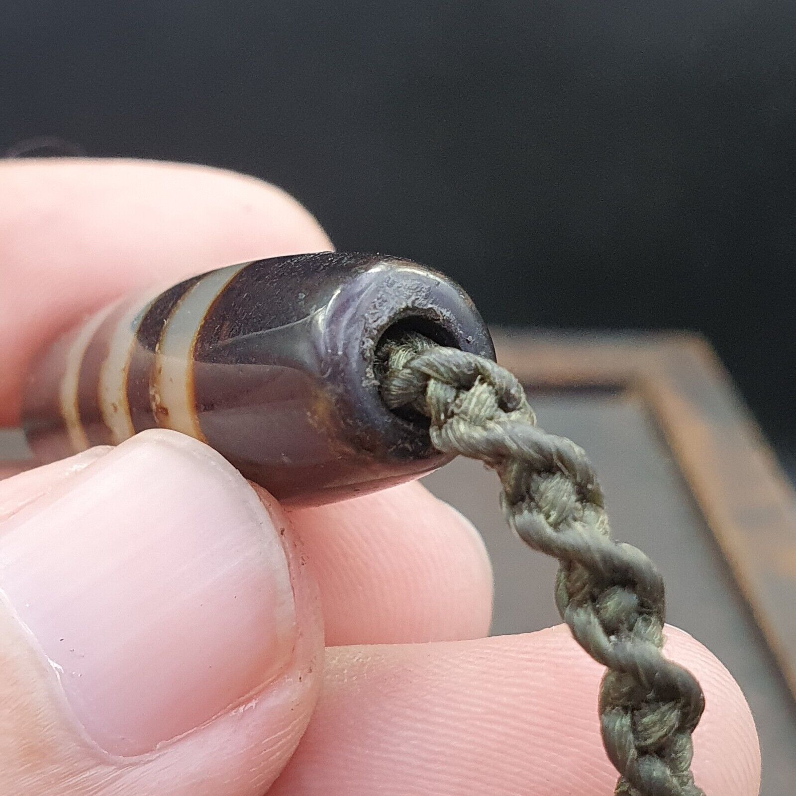 Vintage Old Tibetan 2 Eyes Agate stone Dzi Bead Amulet S-5