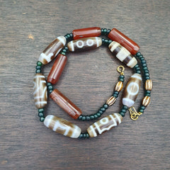 Antique Old Tibetan Eye Agate stone Dzi Bead Amulet Necklace