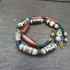 Antique Old Tibetan Eye Agate stone Dzi Bead Amulet Necklace