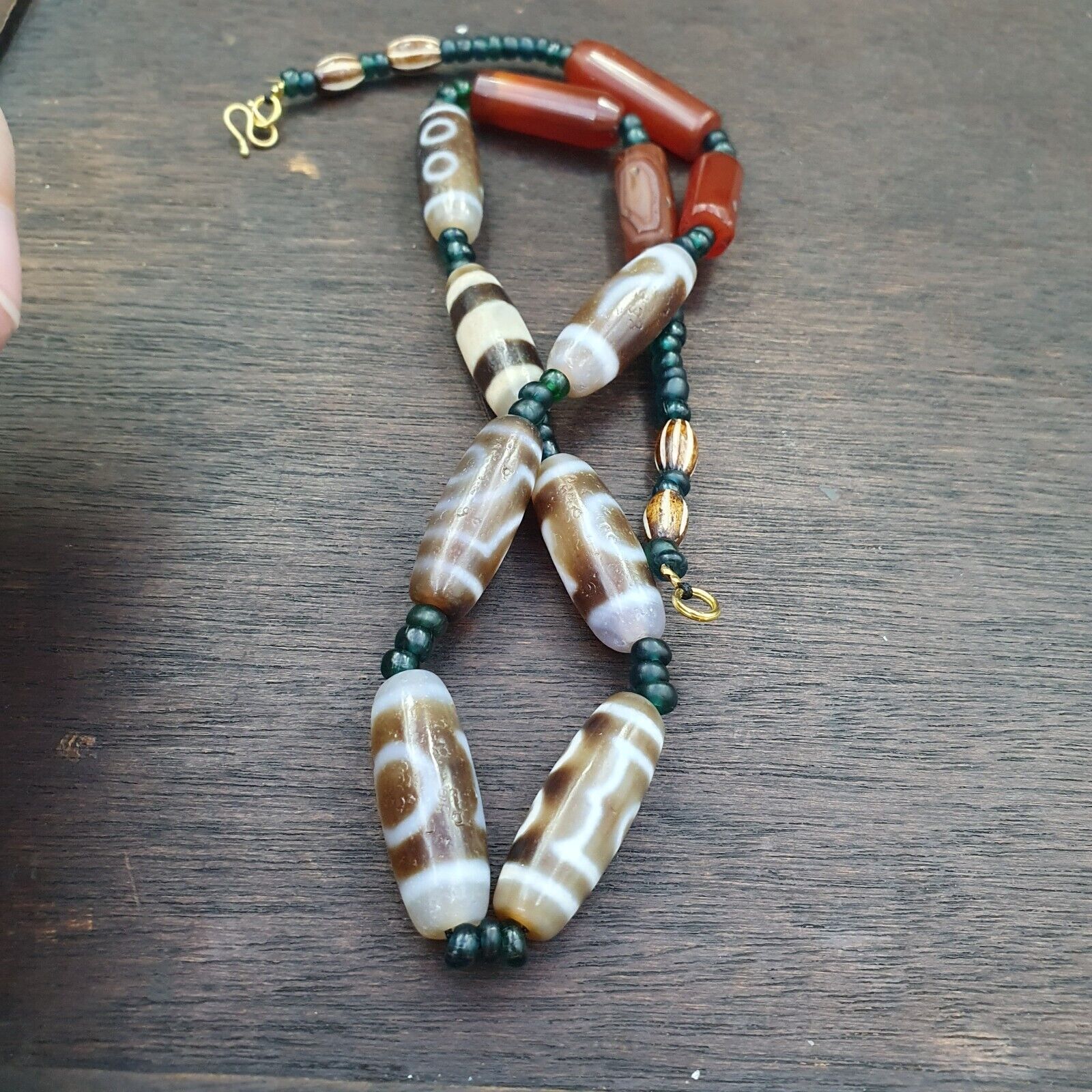 Antique Old Tibetan Eye Agate stone Dzi Bead Amulet Necklace