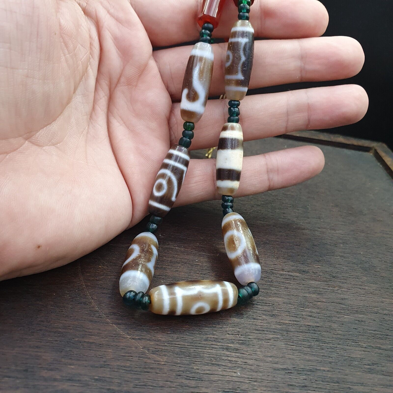 Antique Old Tibetan Eye Agate stone Dzi Bead Amulet Necklace