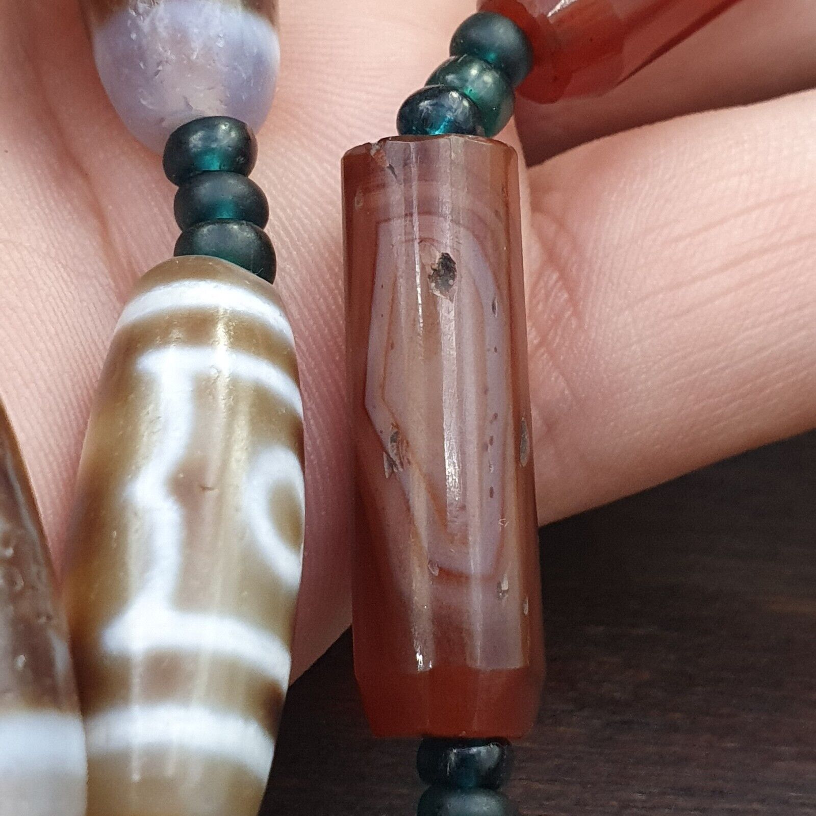 Antique Old Tibetan Eye Agate stone Dzi Bead Amulet Necklace
