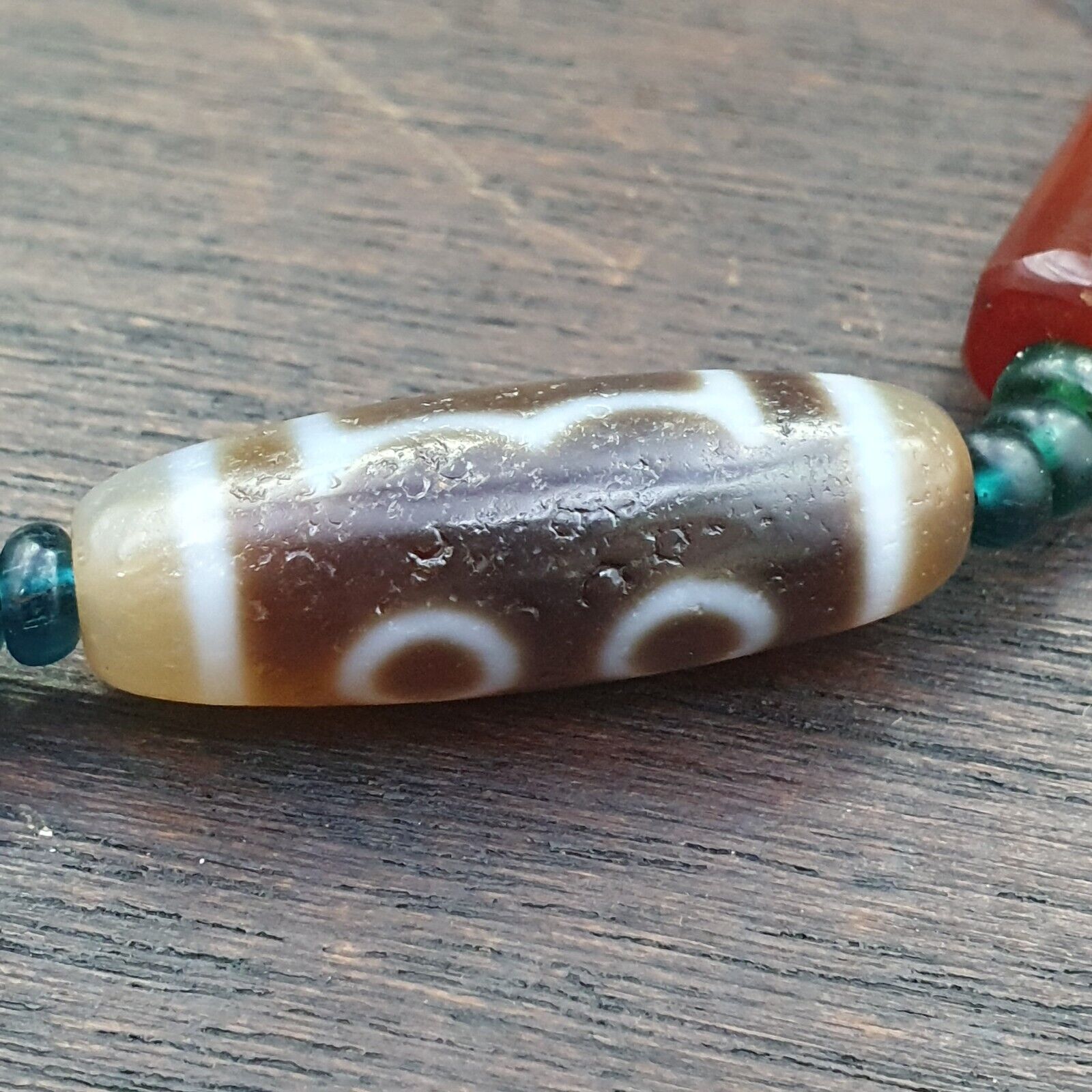Antique Old Tibetan Eye Agate stone Dzi Bead Amulet Necklace