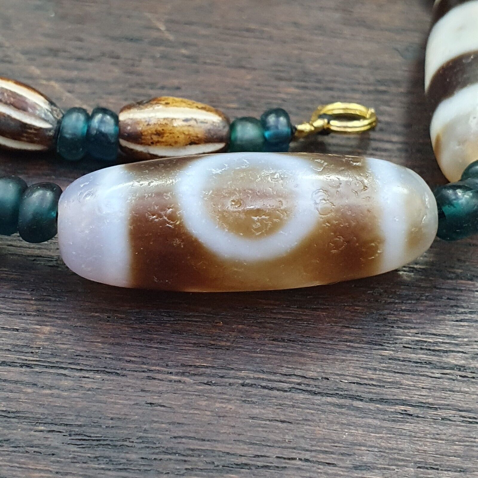Antique Old Tibetan Eye Agate stone Dzi Bead Amulet Necklace