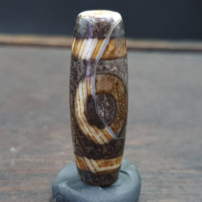 Vintage Old Tibetan 2 Eyes Agate Stone Dzi Bead Amulet