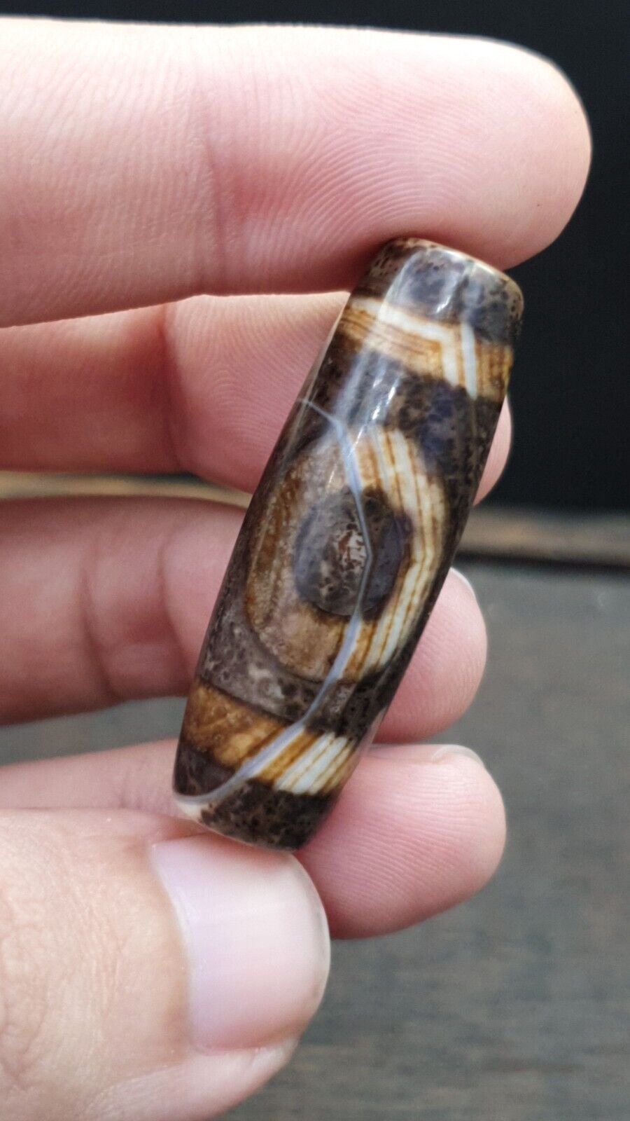 復古老西藏 2 眼瑪瑙石天珠護身符 S-6 