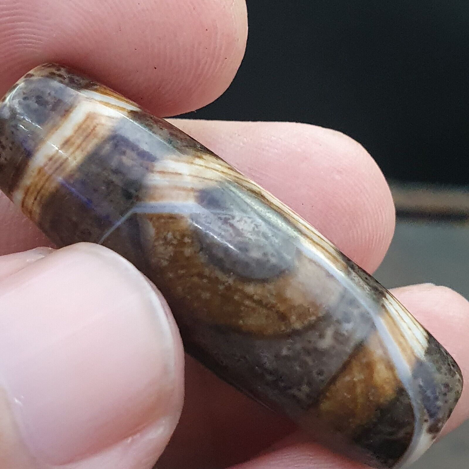 Vintage Old Tibetan 2 Eyes Agate stone Dzi Bead Amulet S-6