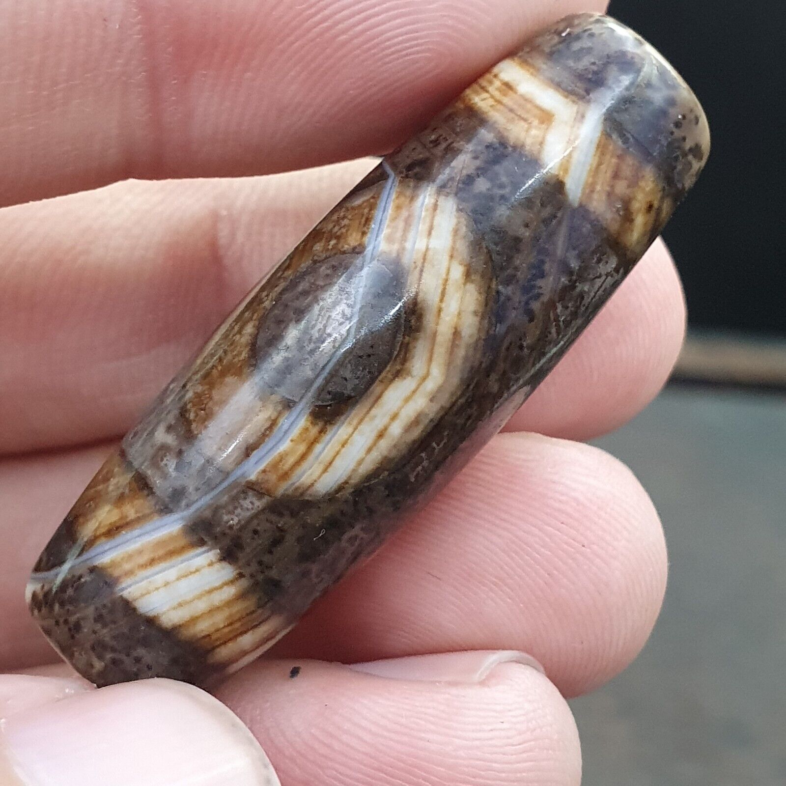 Vintage Old Tibetan 2 Eyes Agate stone Dzi Bead Amulet S-6