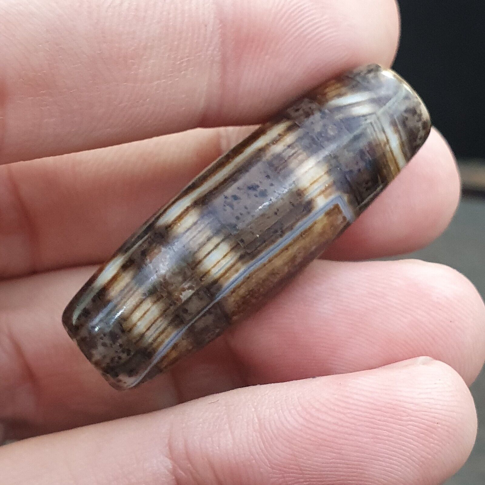 Vintage Old Tibetan 2 Eyes Agate stone Dzi Bead Amulet S-6