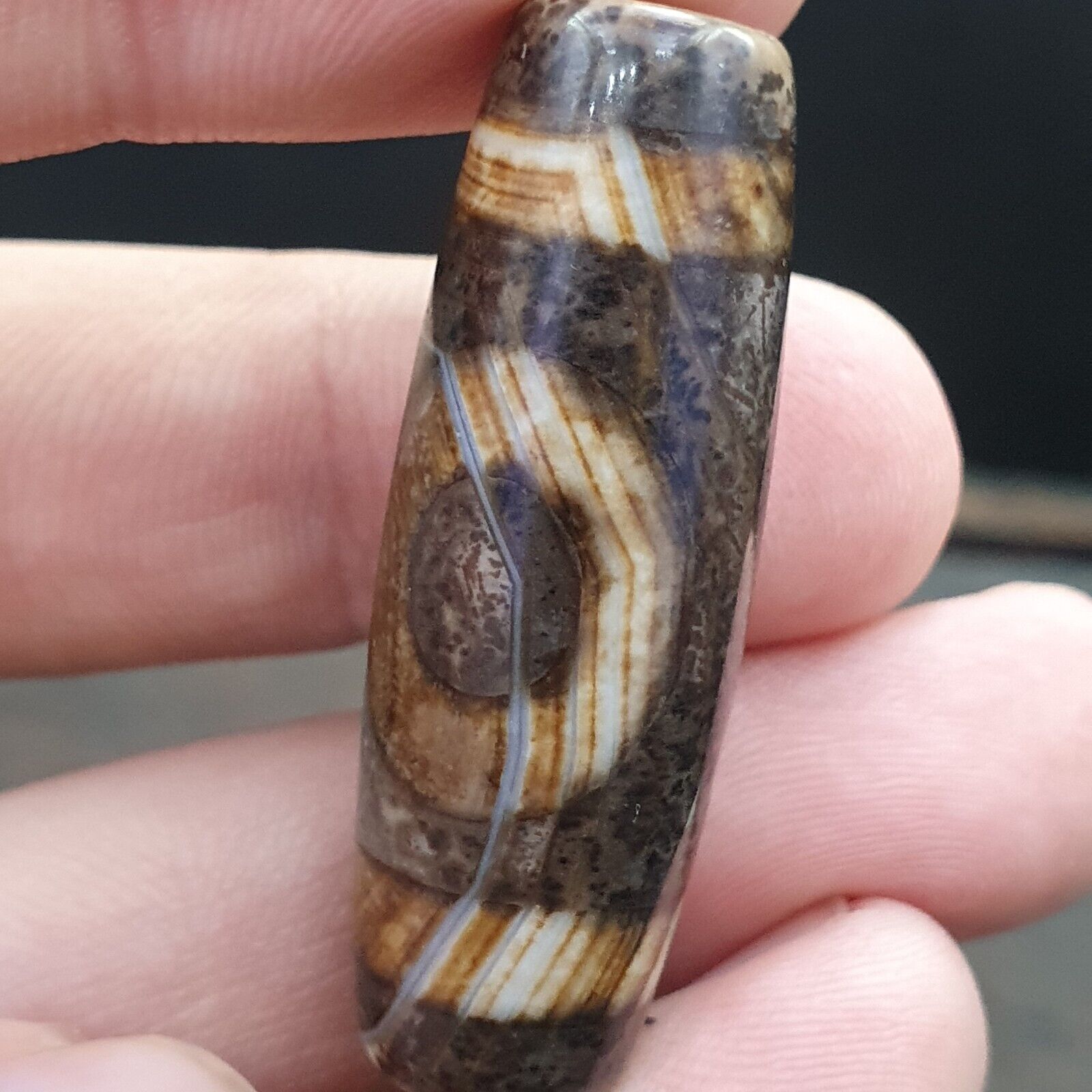 Vintage Old Tibetan 2 Eyes Agate stone Dzi Bead Amulet S-6
