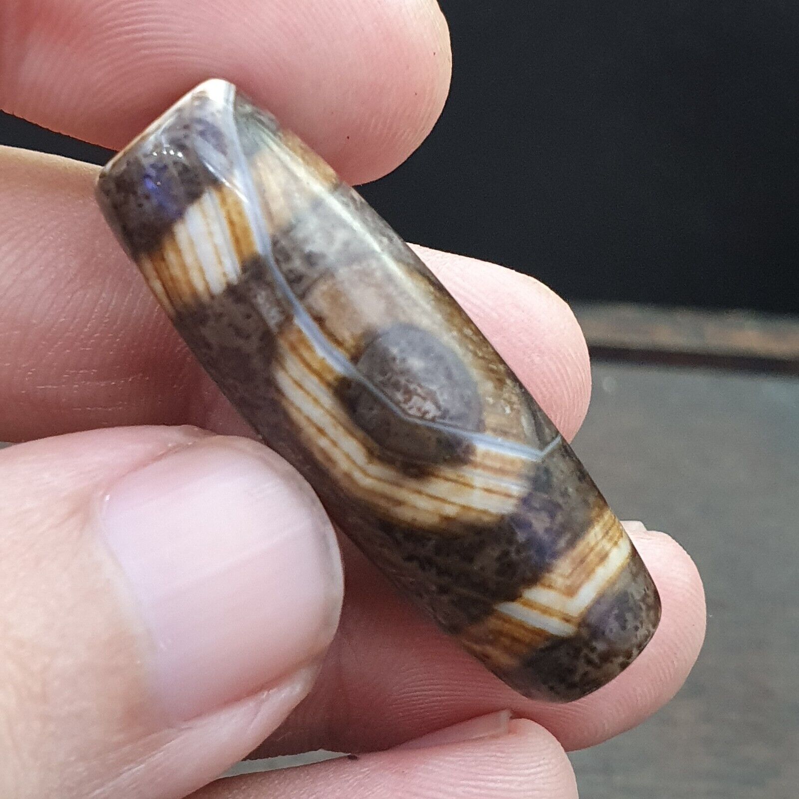 Vintage Old Tibetan 2 Eyes Agate stone Dzi Bead Amulet S-6