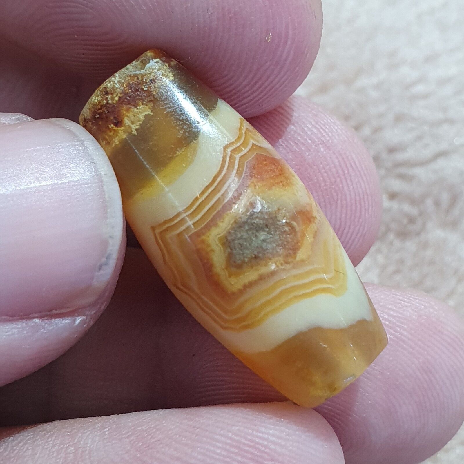 Antique Old Yemeni Eye Agate Middle Eastern Yellow Agate Bead AMD-14