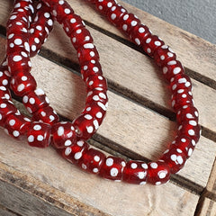 Vintage Red Skunk white Dotted Eyes Glass Beads Strand Necklace