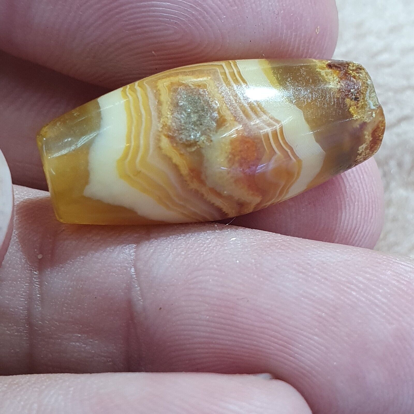 Antique Old Yemeni Eye Agate Middle Eastern Yellow Agate Bead AMD-14