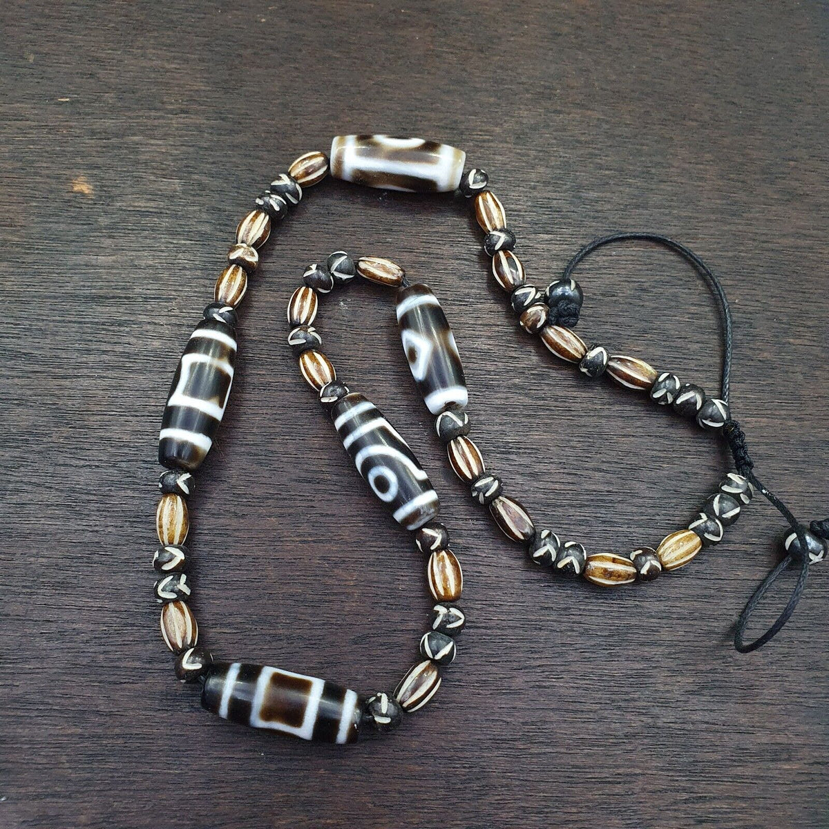 Vintage Antique Indo Tibetan Agate Beads Dzi Necklace