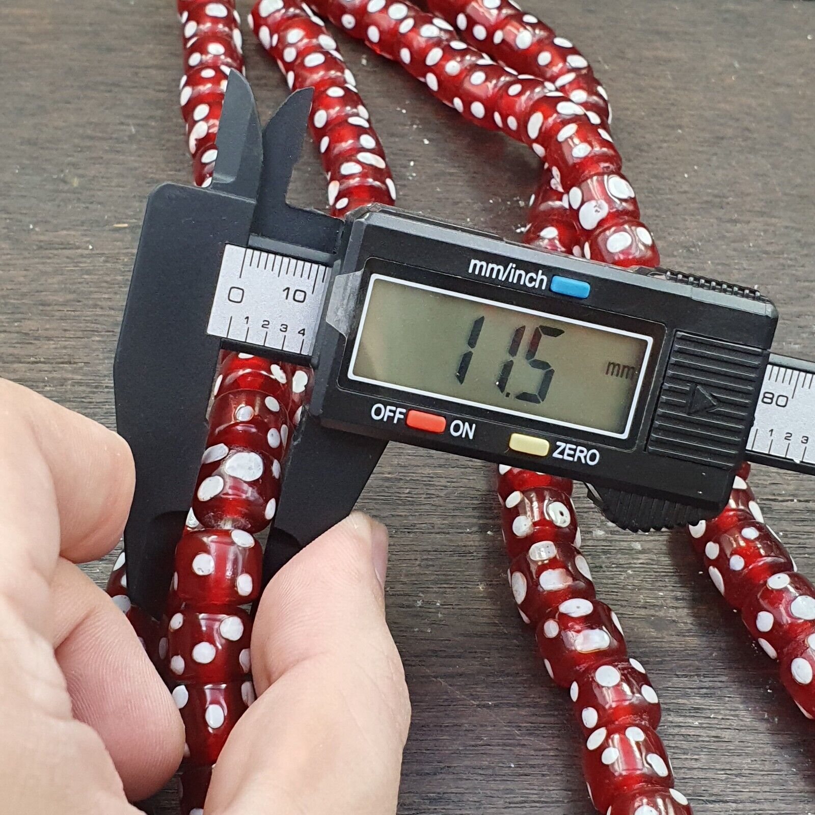 Vintage Red Skunk white Dotted Eyes Glass Beads Strand Necklace