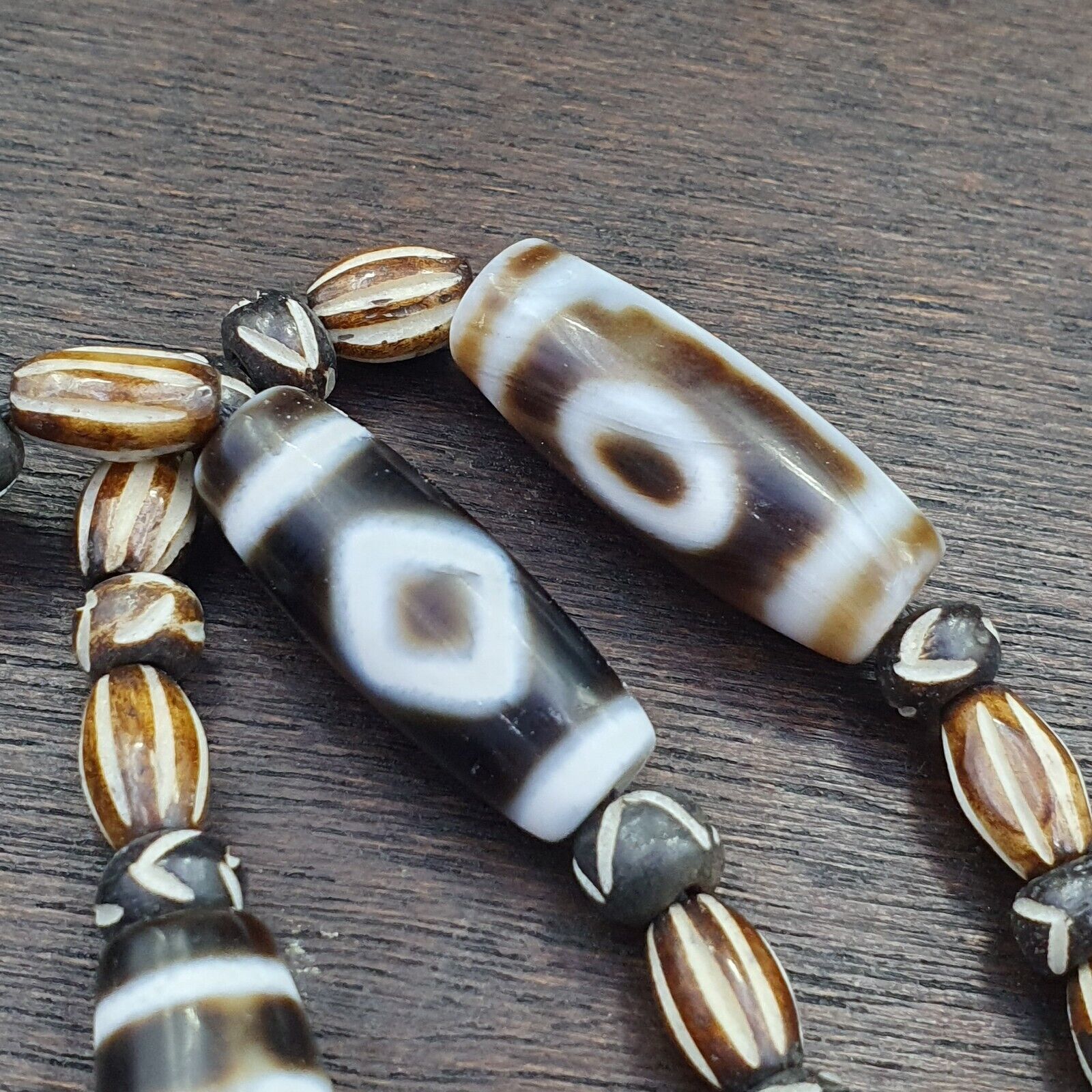 Vintage Antique Indo Tibetan Agate Beads Dzi Necklace