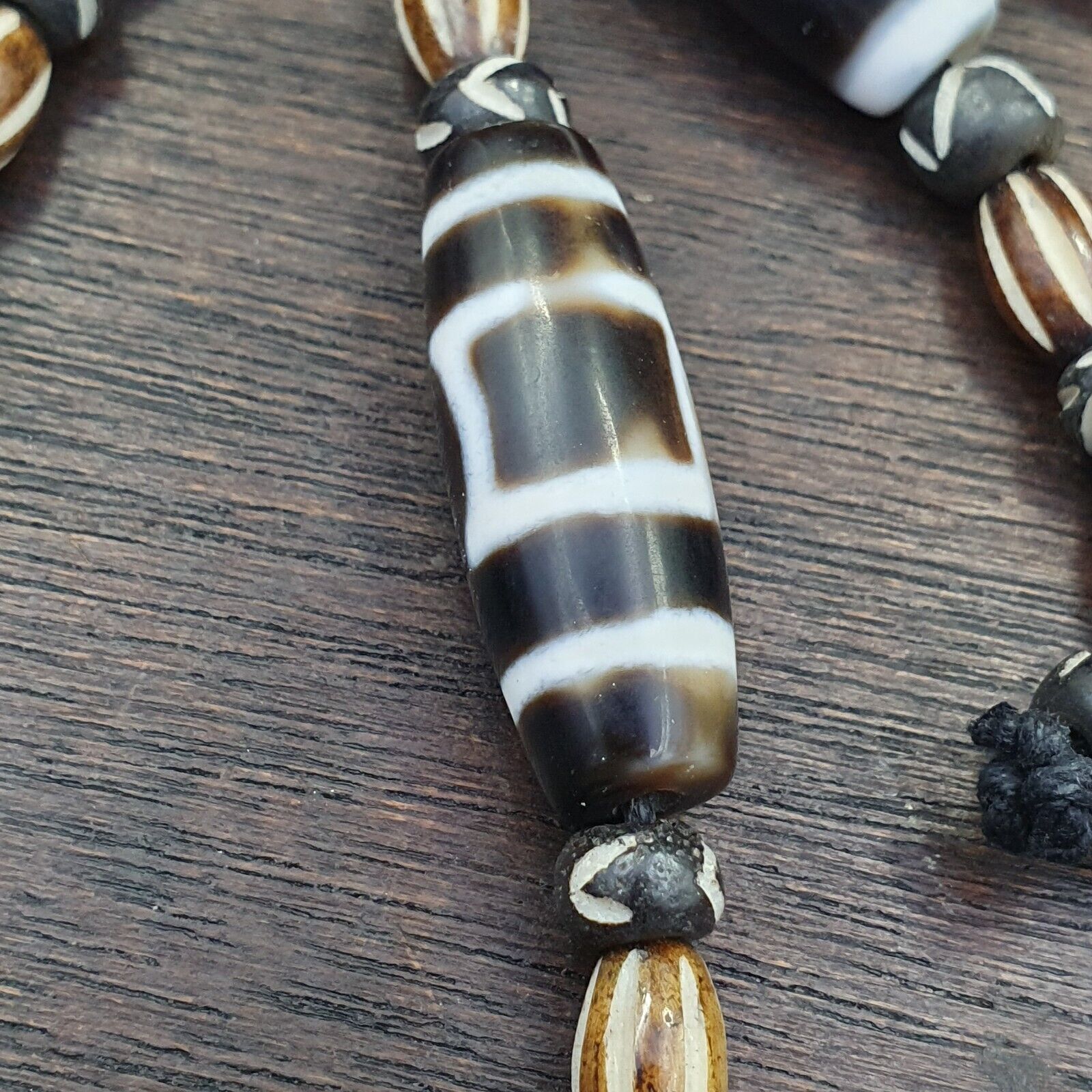Vintage Antique Indo Tibetan Agate Beads Dzi Necklace