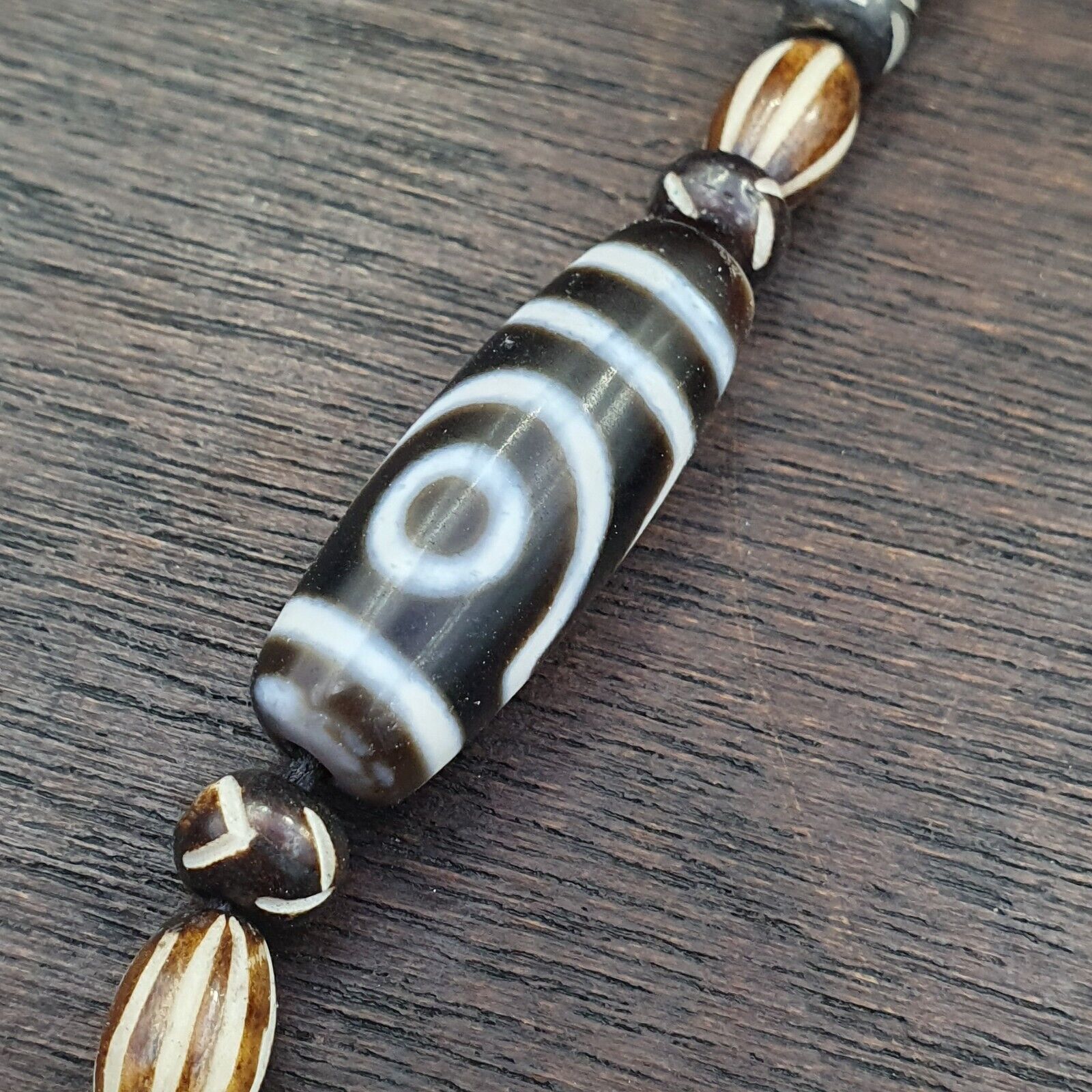 Vintage Antique Indo Tibetan Agate Beads Dzi Necklace