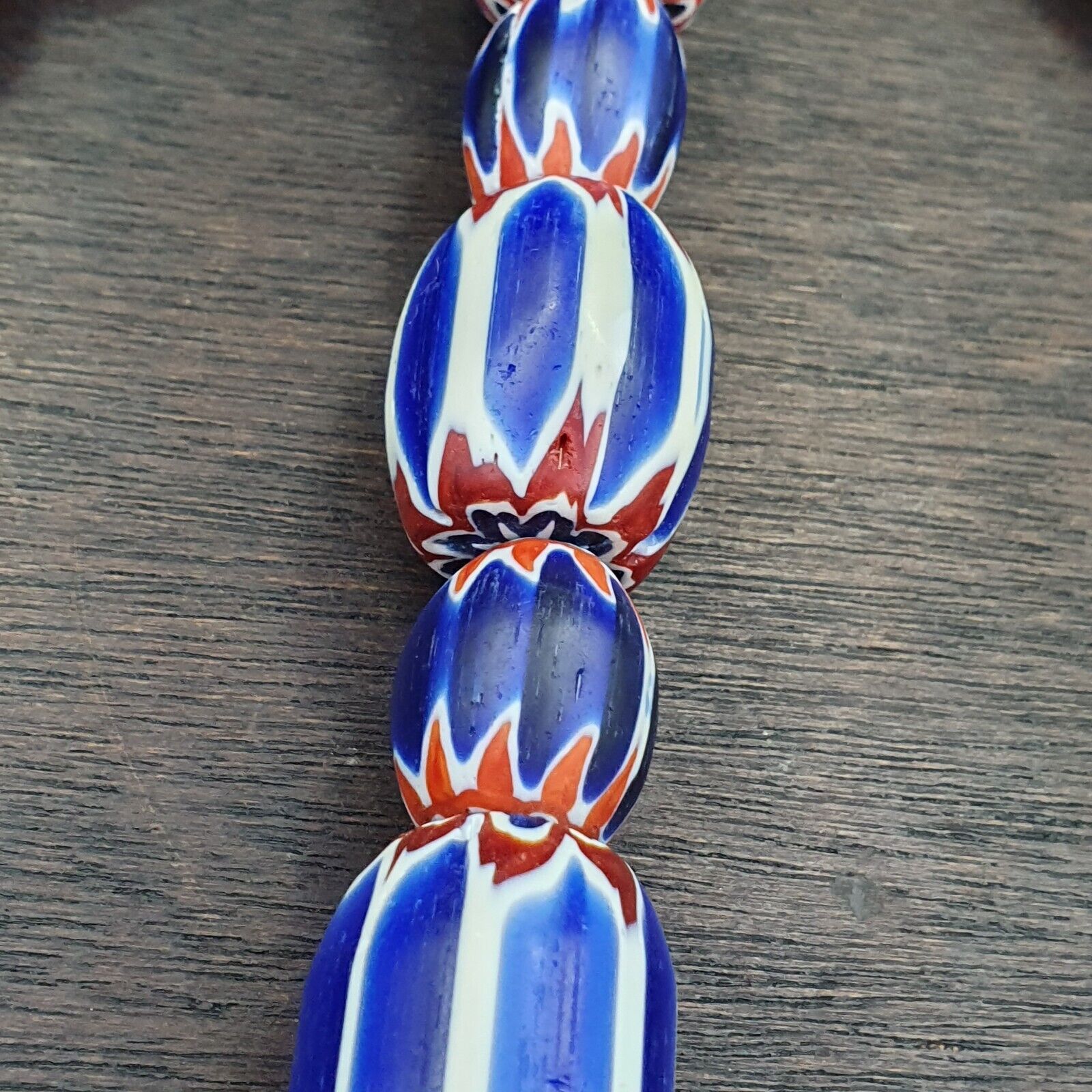 Vintage Venetian Style Trade Beads Blue Chevron Glass Beads Long necklace