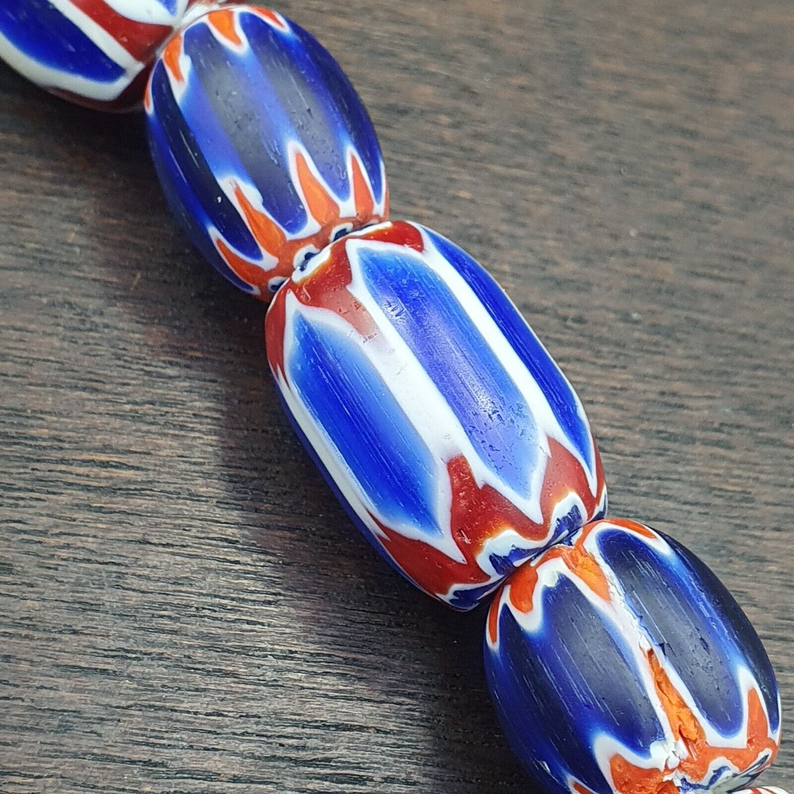 Vintage Venetian Style Trade Beads Blue Chevron Glass Beads Long necklace