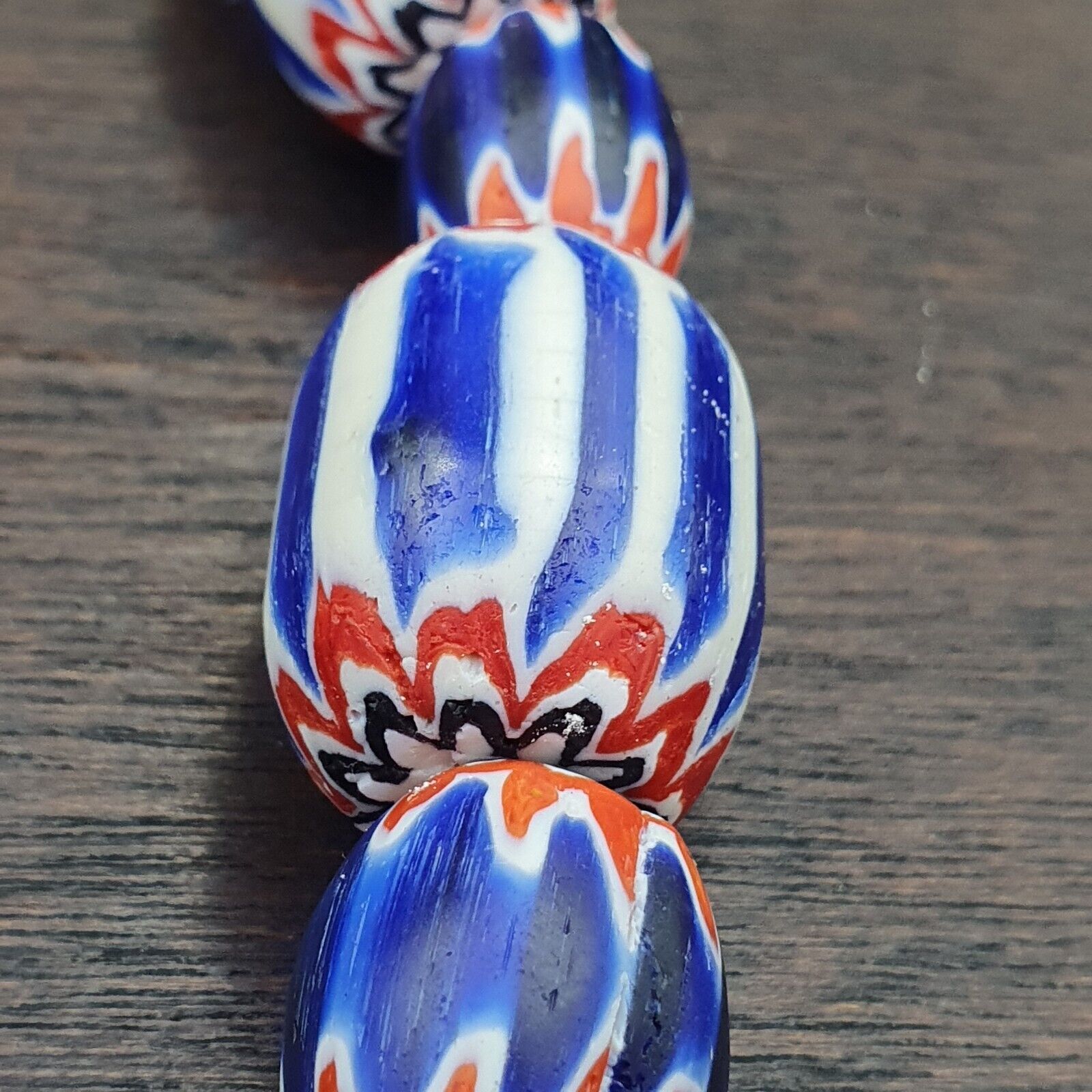 Vintage Venetian Style Trade Beads Blue Chevron Glass Beads Long necklace