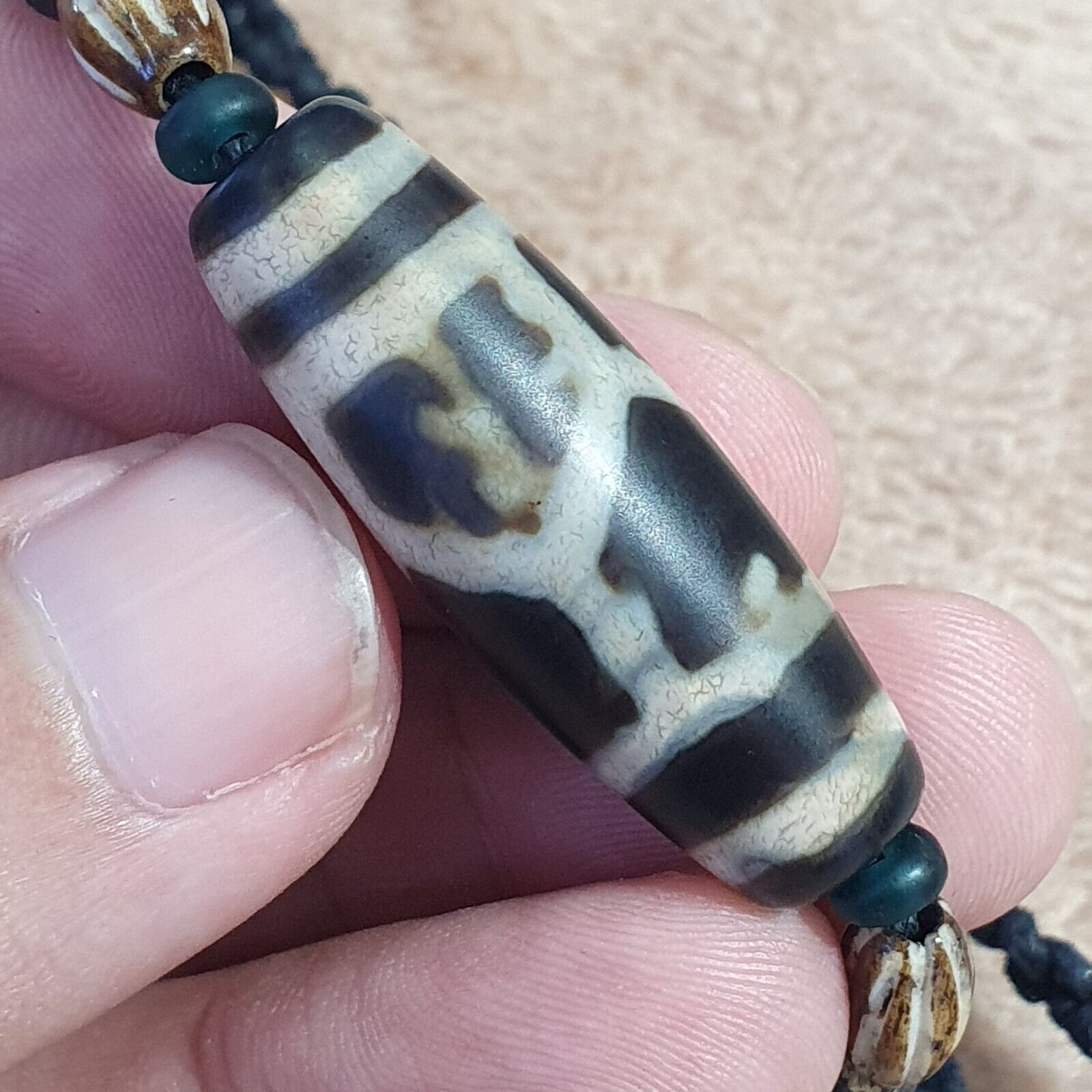 Vintage Antique Indo Tibetan Agate Beads Dzi Necklace