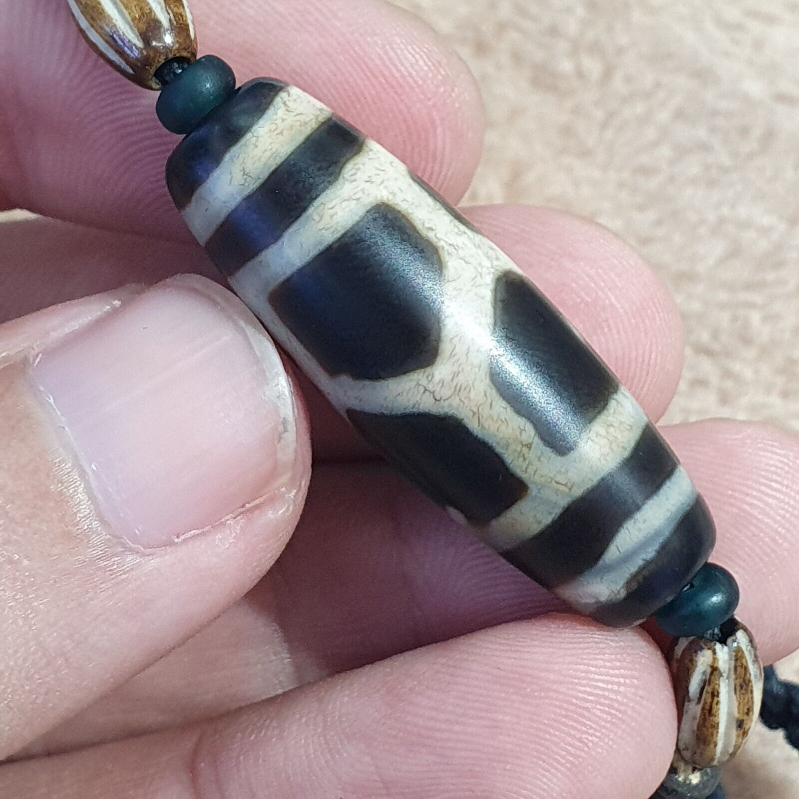 Vintage Antique Indo Tibetan Agate Beads Dzi Necklace