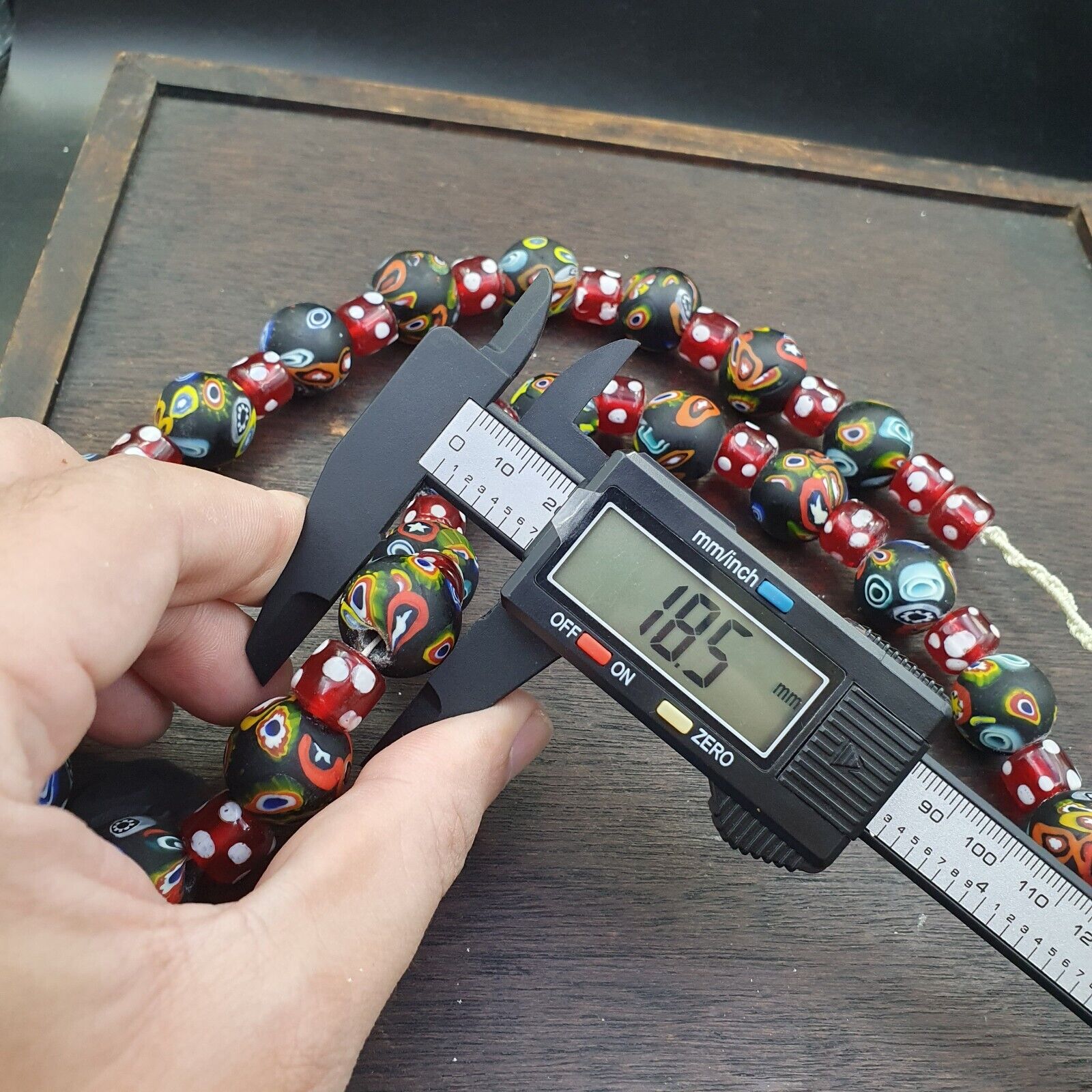 Vintage Red Skunk Eyes Mosaic Style Beads Strand GLASS BEADS Necklace