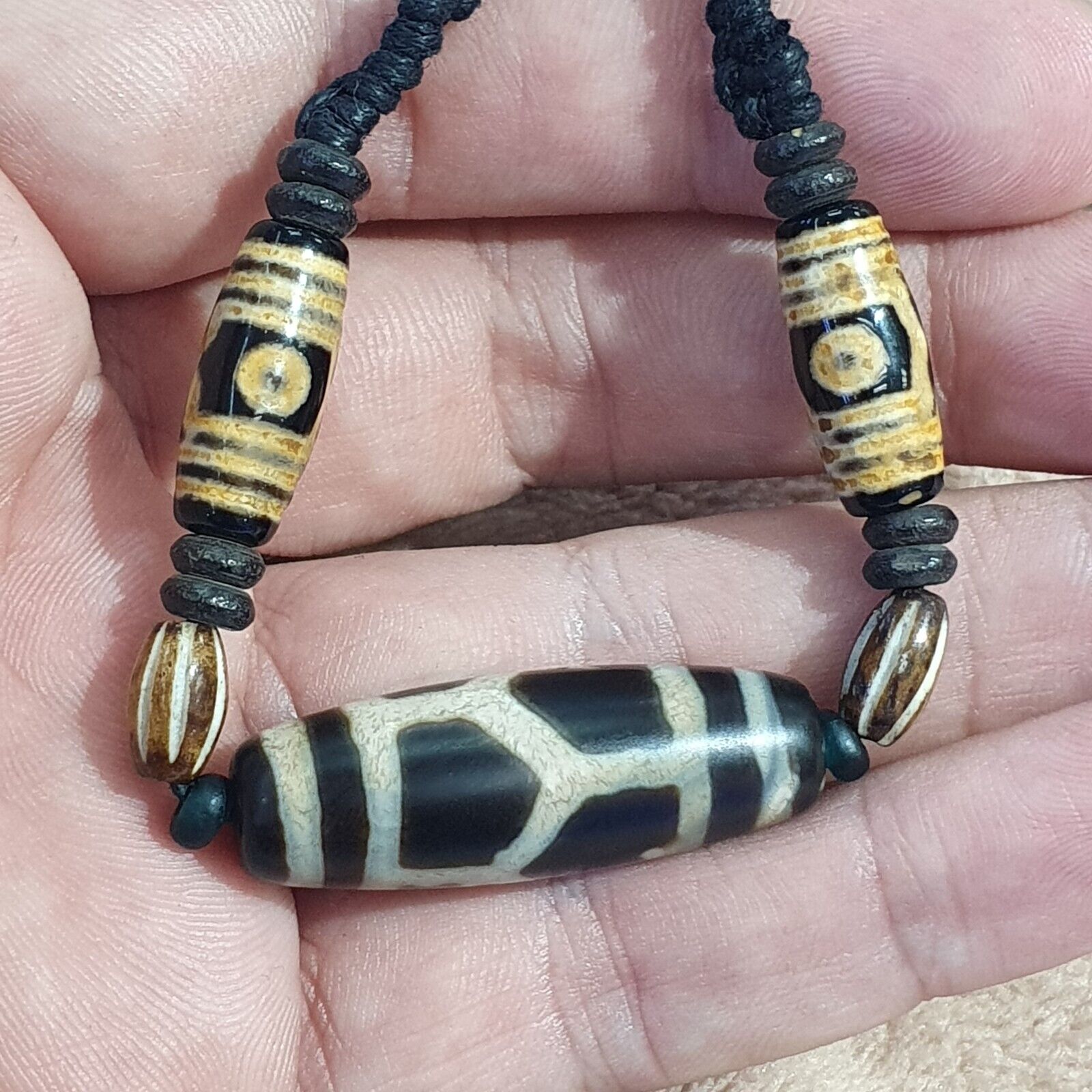 Vintage Antique Indo Tibetan Agate Beads Dzi Necklace