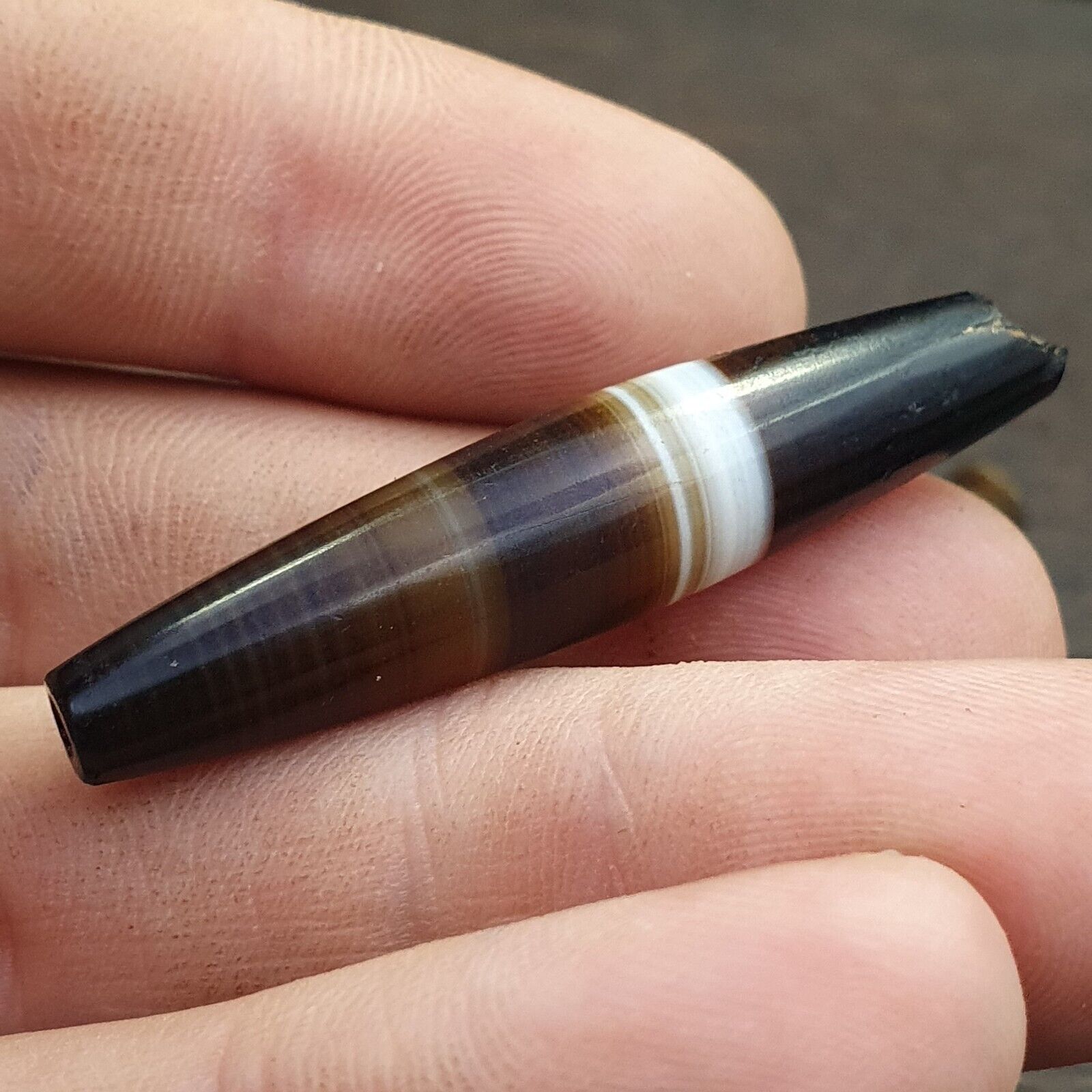 Lot 7 Antique Old Yemeni Agate Natural Rare pattern Banded Agate Bead  BD L7